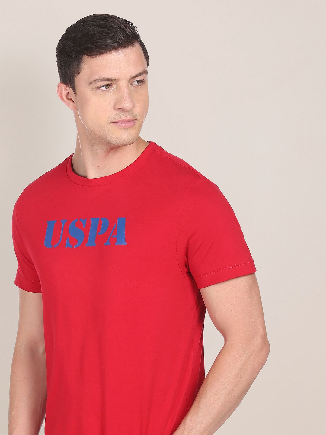 

U.S. Polo Assn. Men Contrast Logo Printed Cotton T-shirt, Red