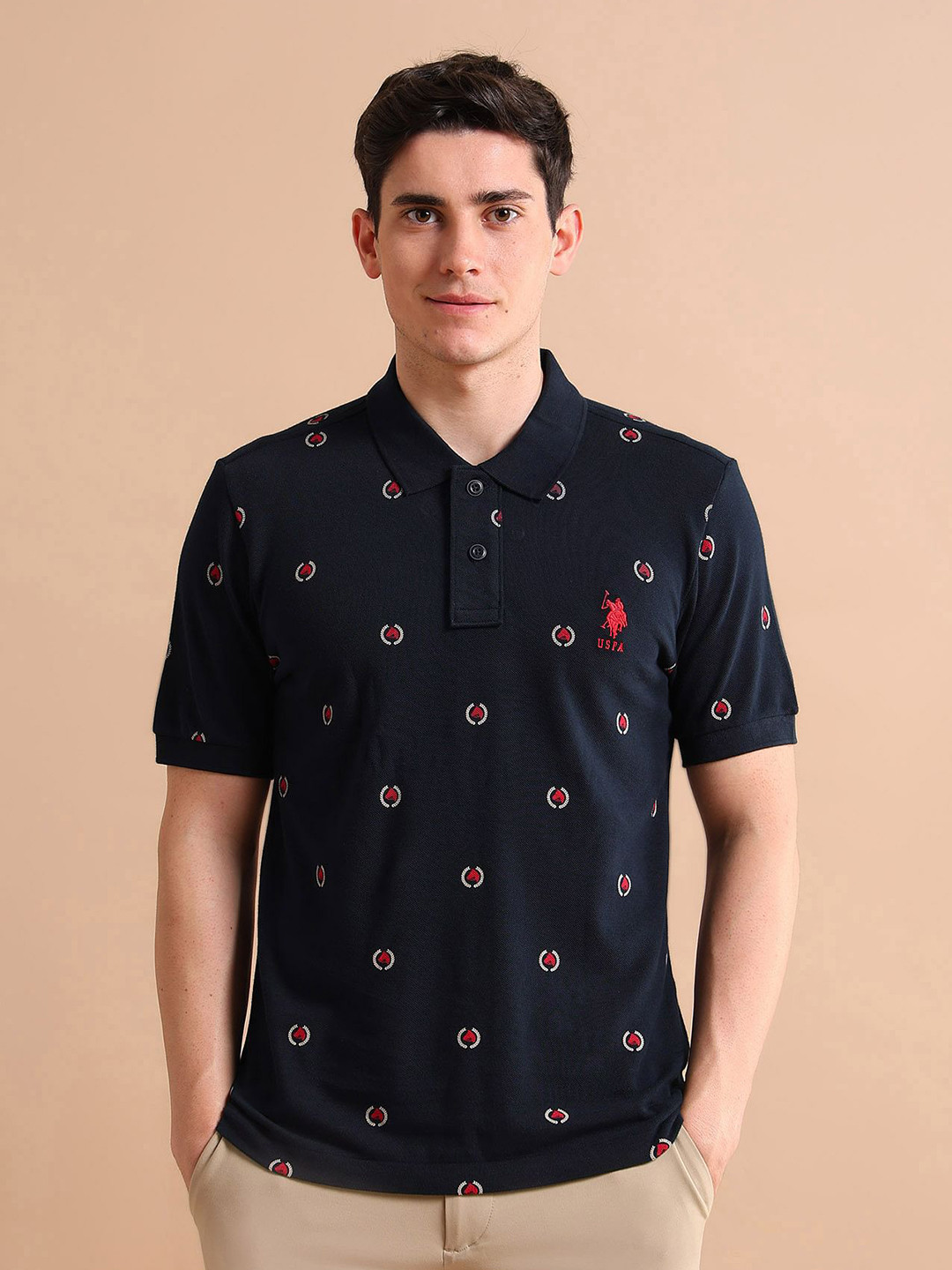 

U.S. Polo Assn. Men Printed Polo Collar Cotton T-shirt, Navy blue