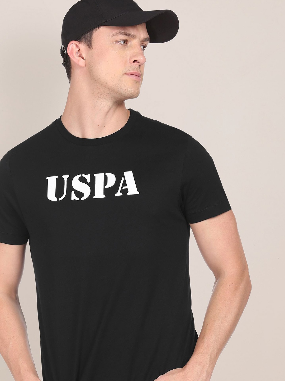 

U.S. Polo Assn. Men Contrast Logo Printed Cotton T-shirt, Black