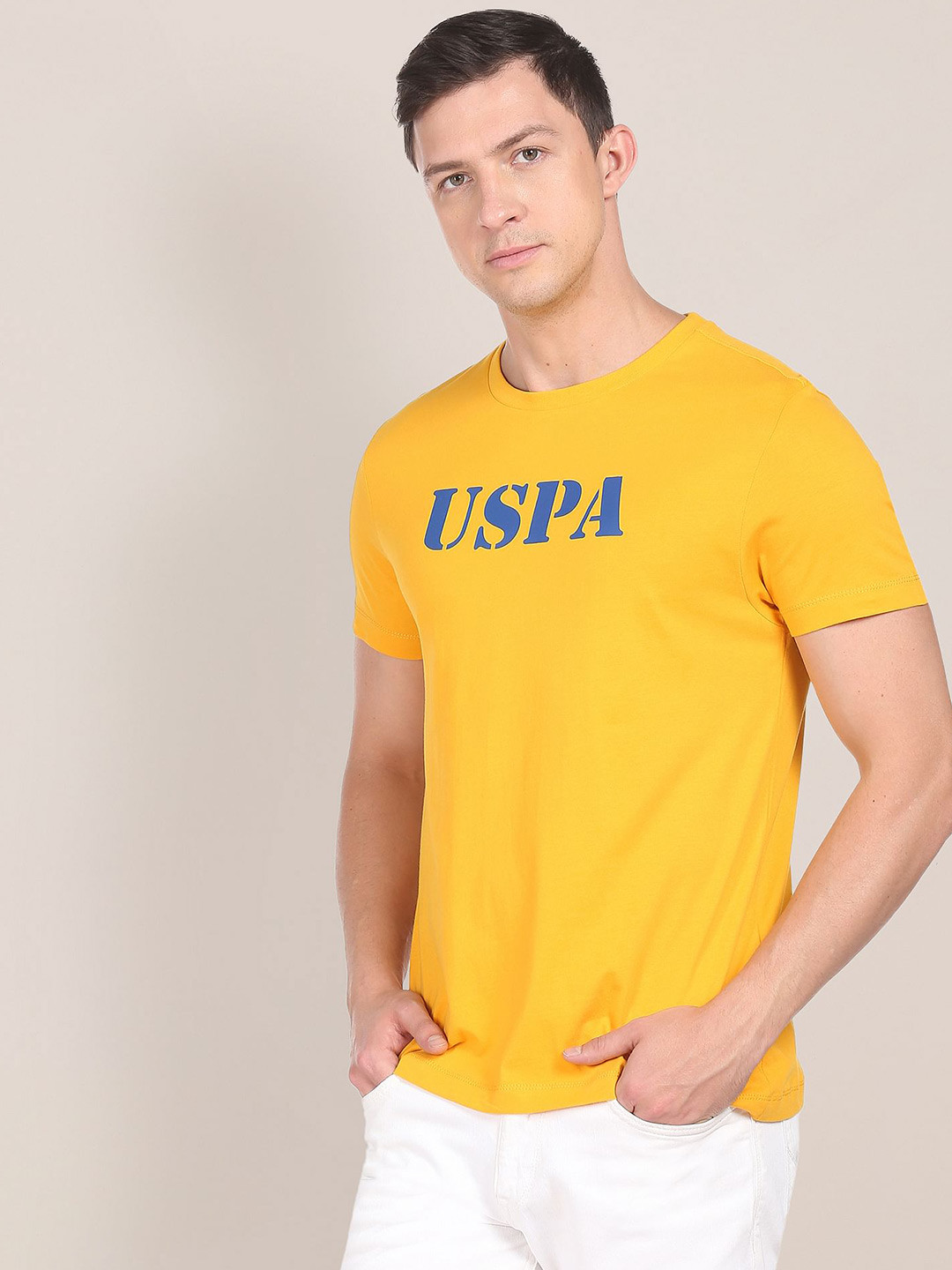 

U.S. Polo Assn. Men Pure Cotton Contrast Logo T-Shirt, Yellow