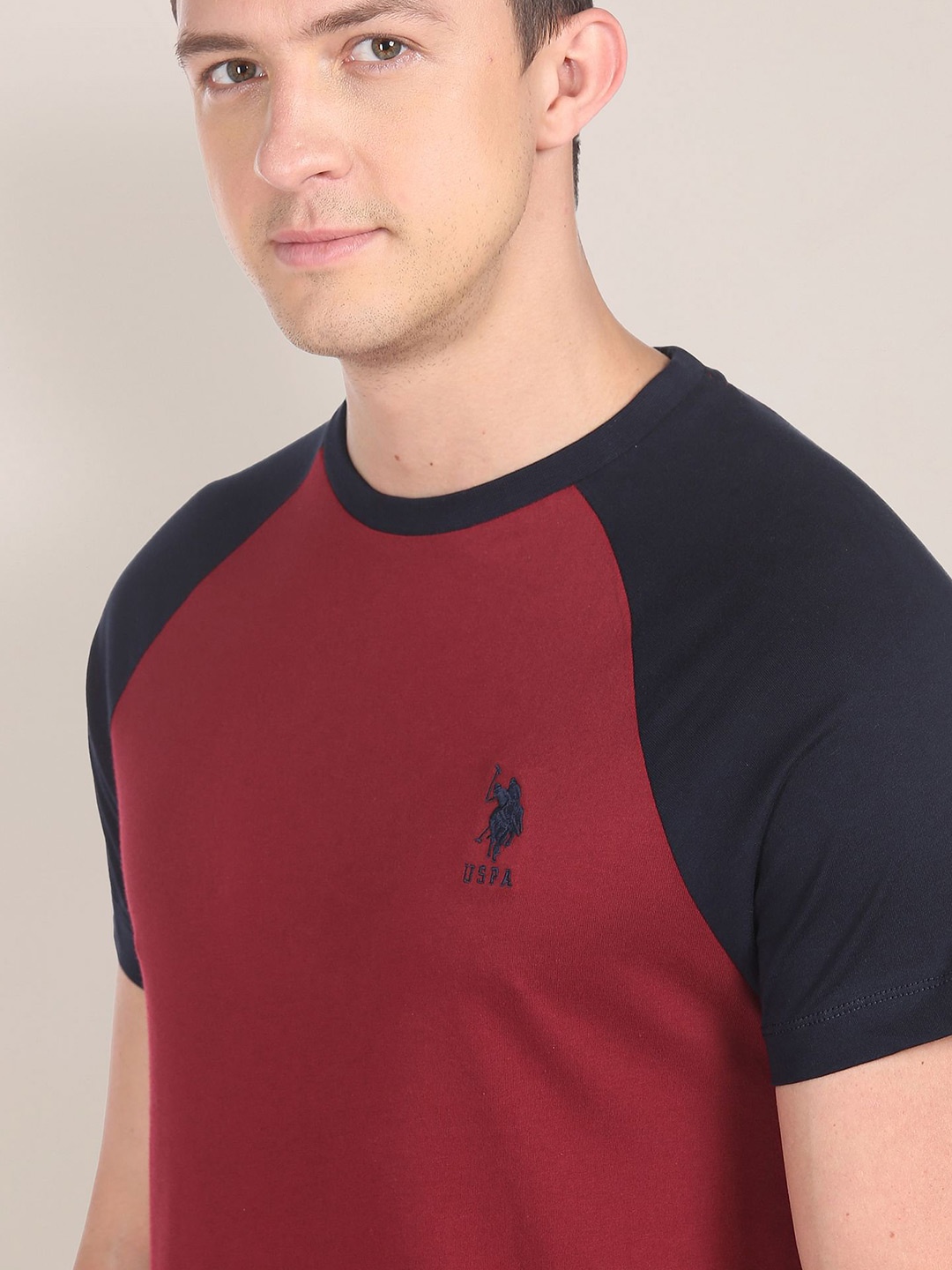 

U.S. Polo Assn. Men Colourblocked Cotton T-shirt, Maroon