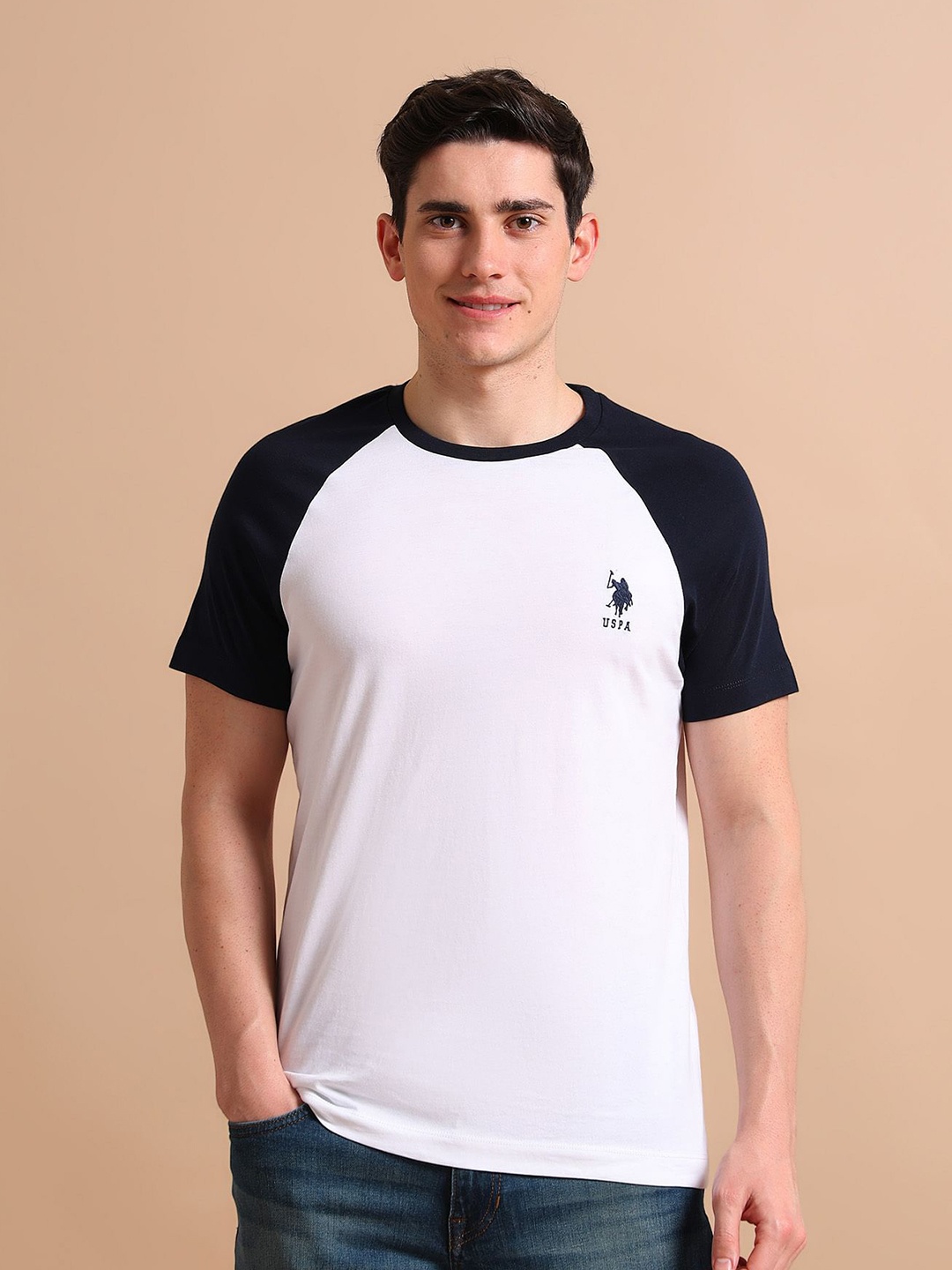 

U.S. Polo Assn. Men Pure Cotton Varsity Colourblock T-Shirt, White