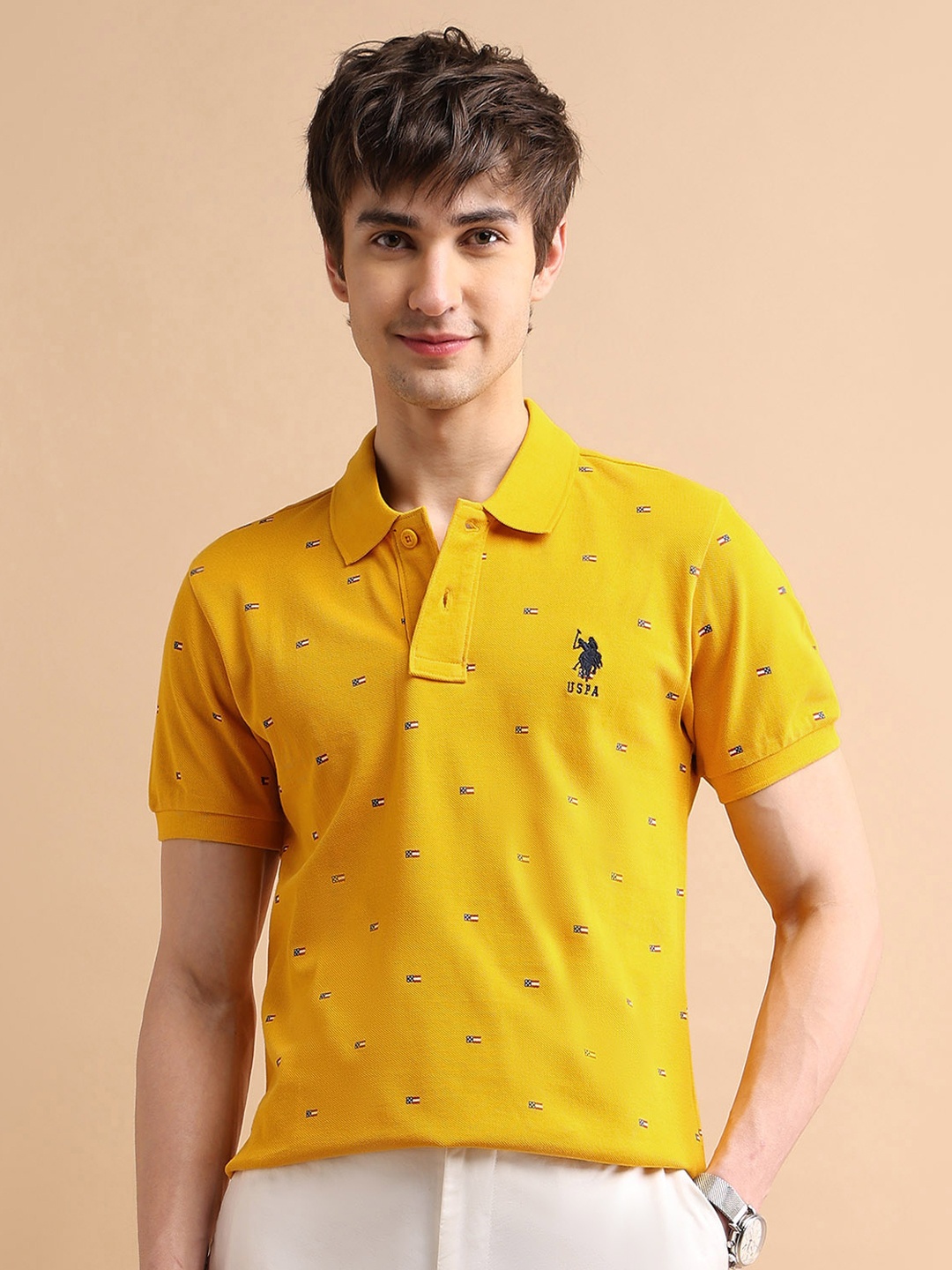 

U.S. Polo Assn. Men Print Polo Collar Cotton T-Shirt, Yellow
