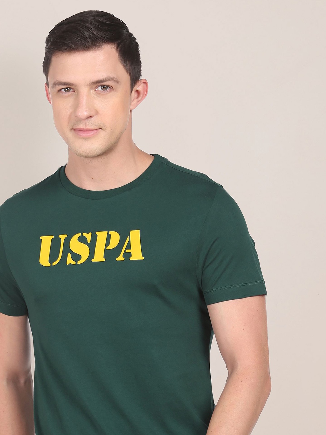 

U S Polo Assn. Men Green Printed Cotton T-shirt