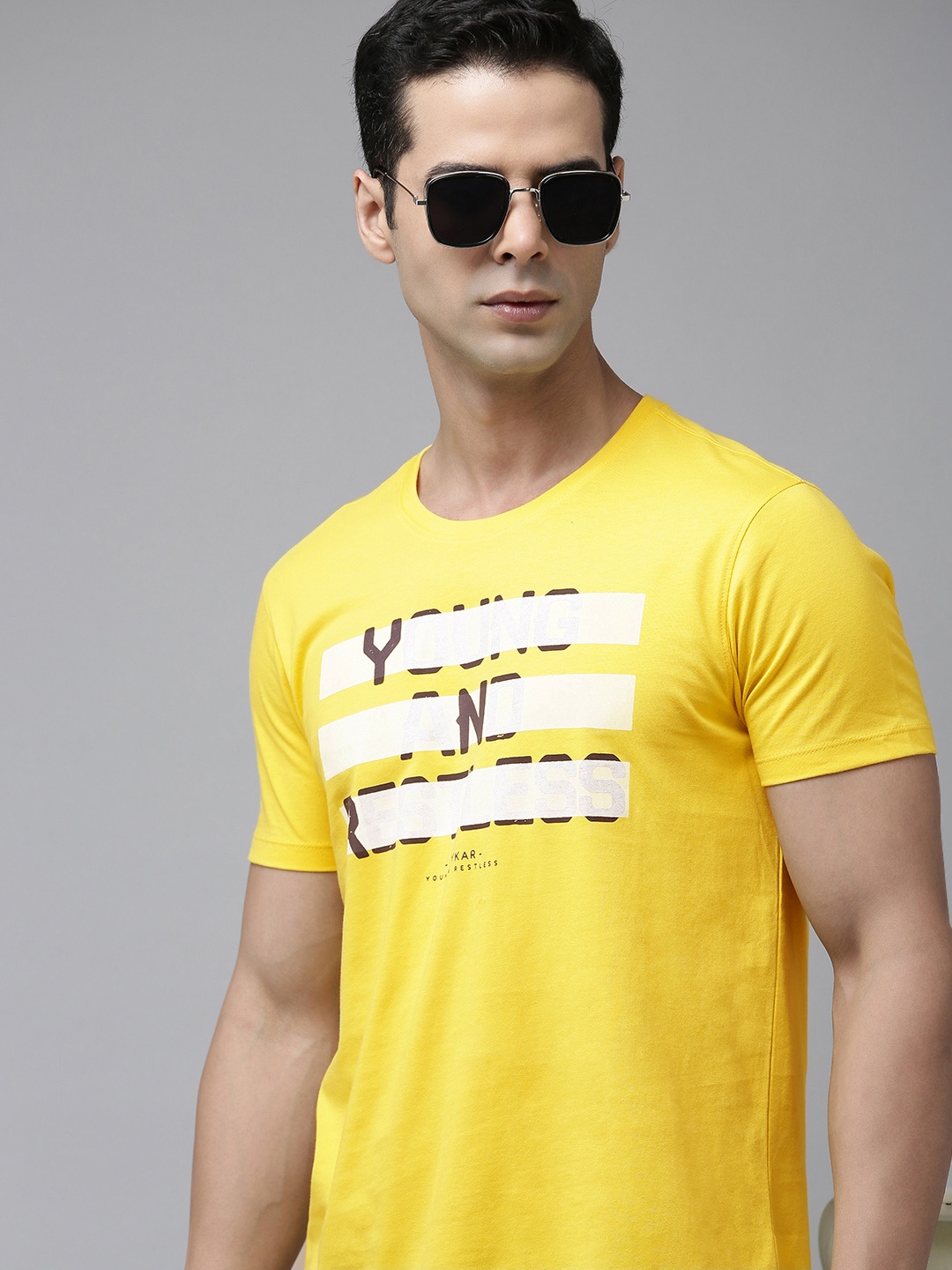 SPYKAR Typography Printed T-shirt, Yellow