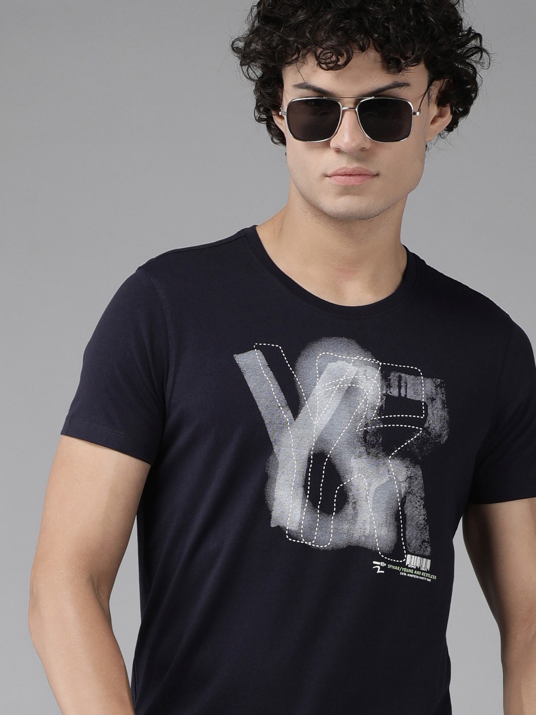 

SPYKAR Men Typography Printed Slim Fit T-shirt, Navy blue
