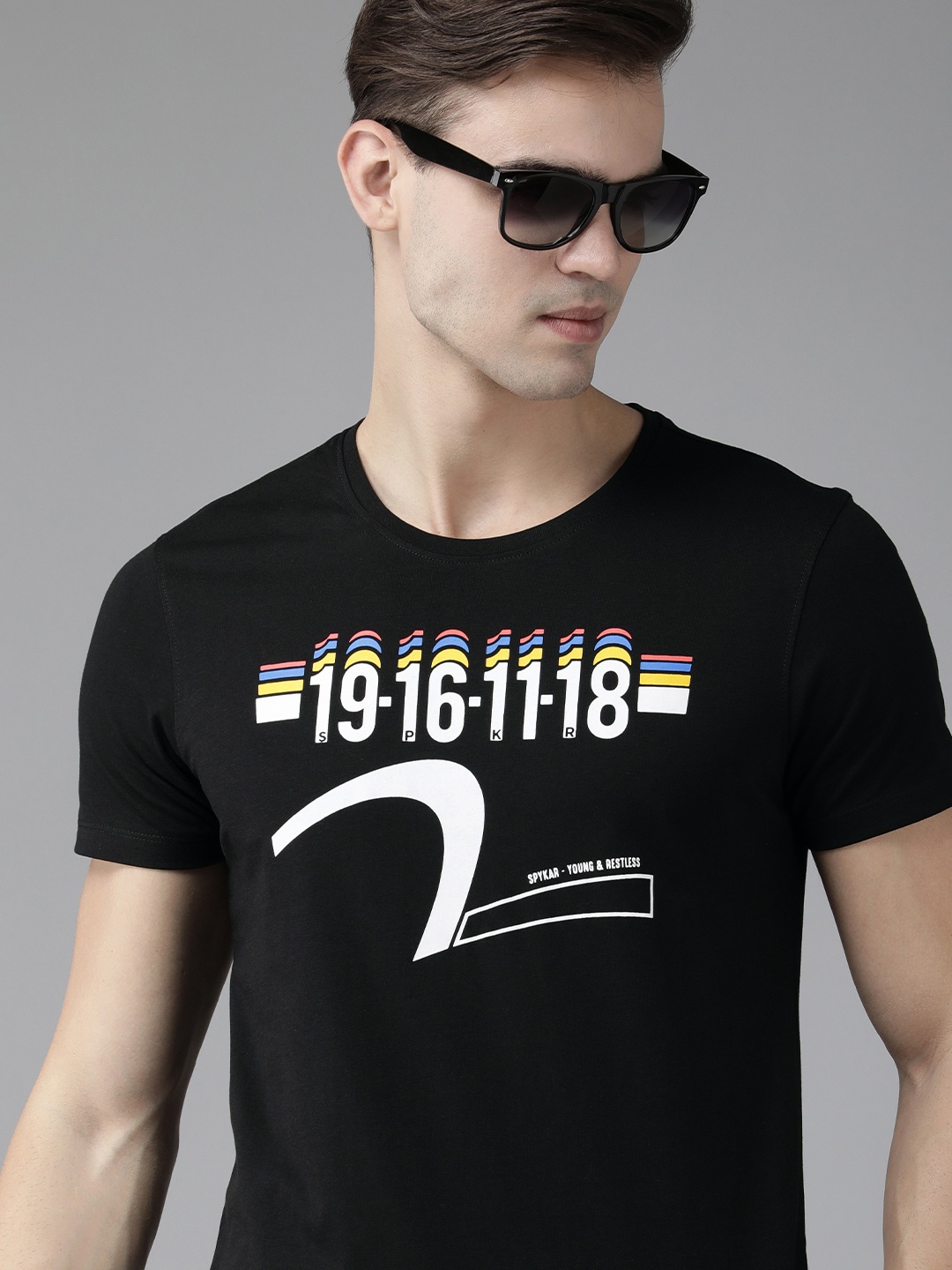 

SPYKAR Men Printed Slim Fit T-shirt, Black