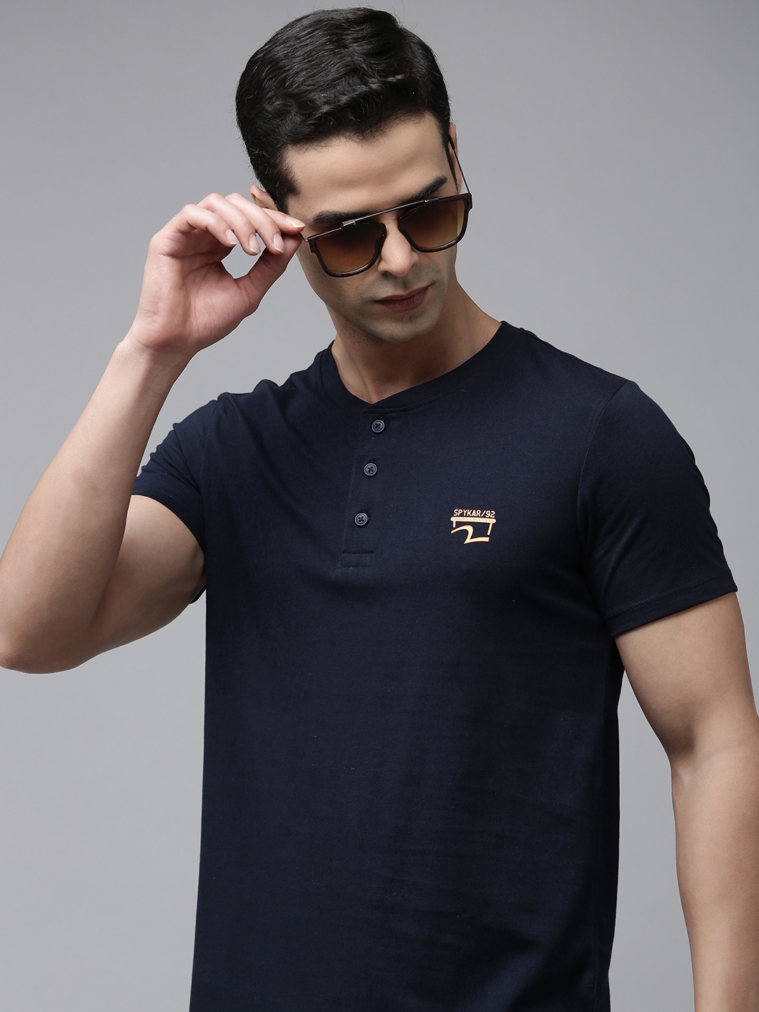 

SPYKAR Henley Neck T-shirt, Navy blue