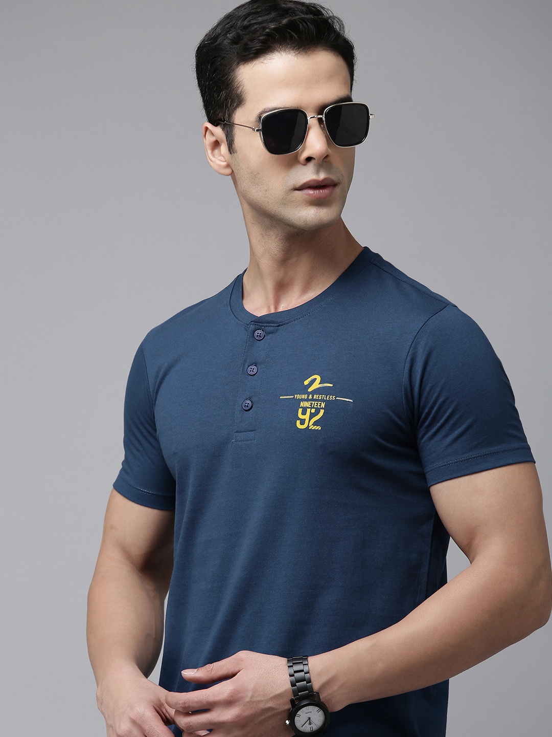 

SPYKAR Henley Neck T-shirt, Blue