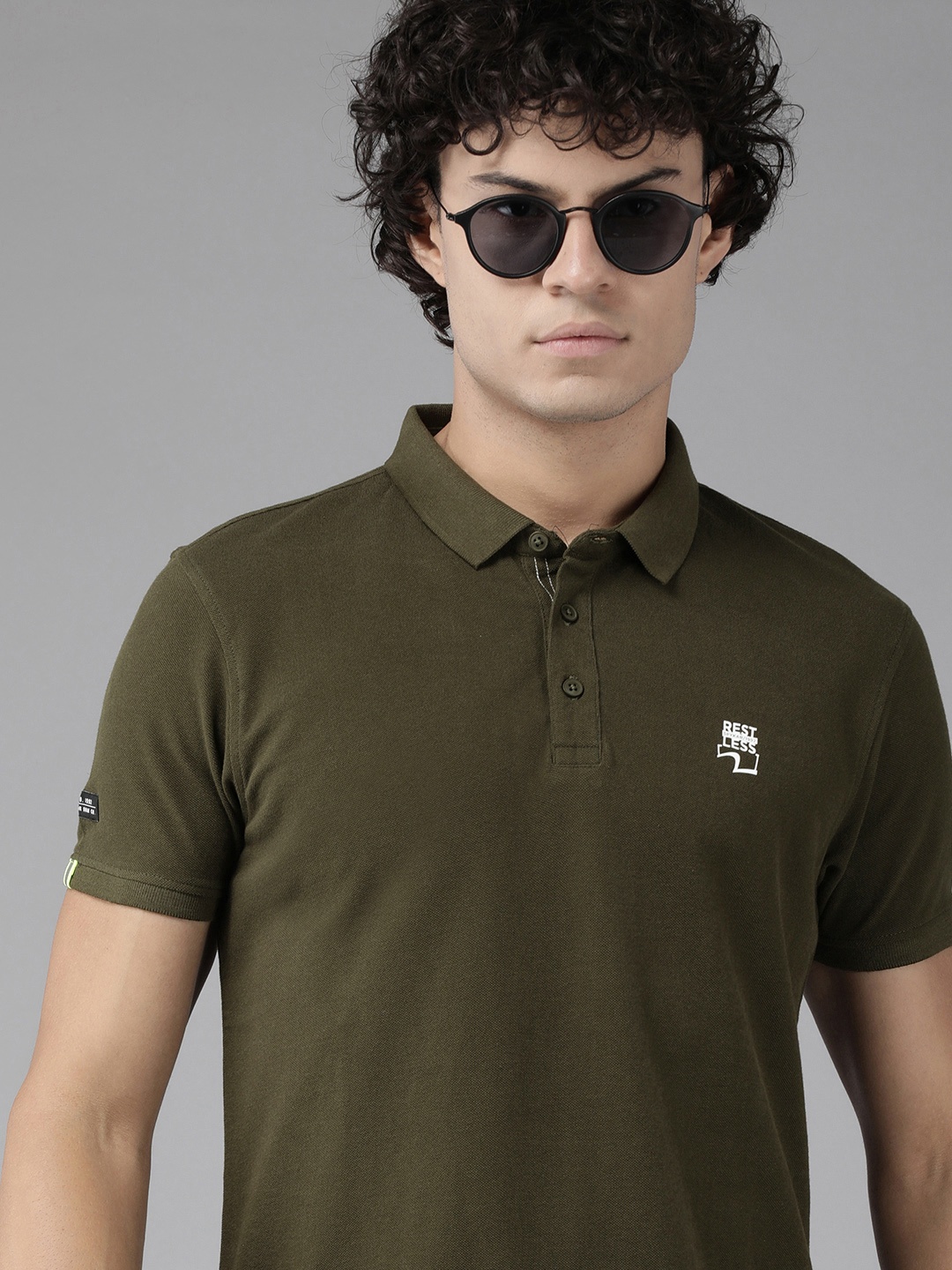 

SPYKAR Men Typography Printed Polo Collar Pure Cotton Slim Fit T-shirt, Olive