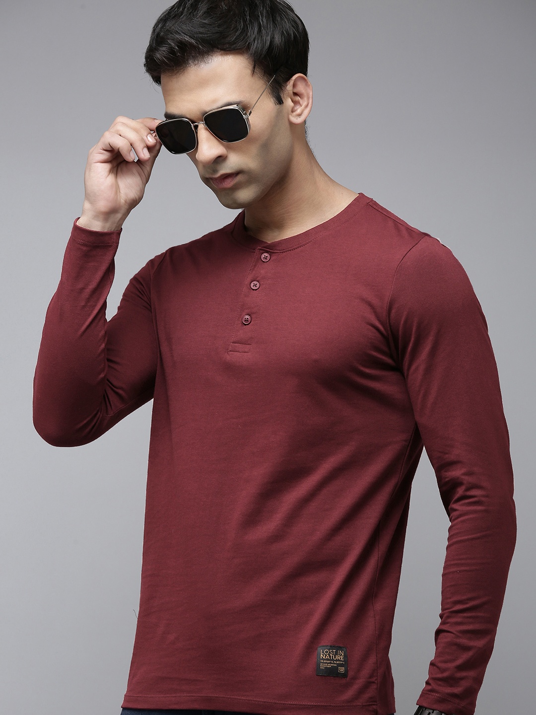 

SPYKAR Henley Neck Slim Fit T-shirt, Maroon