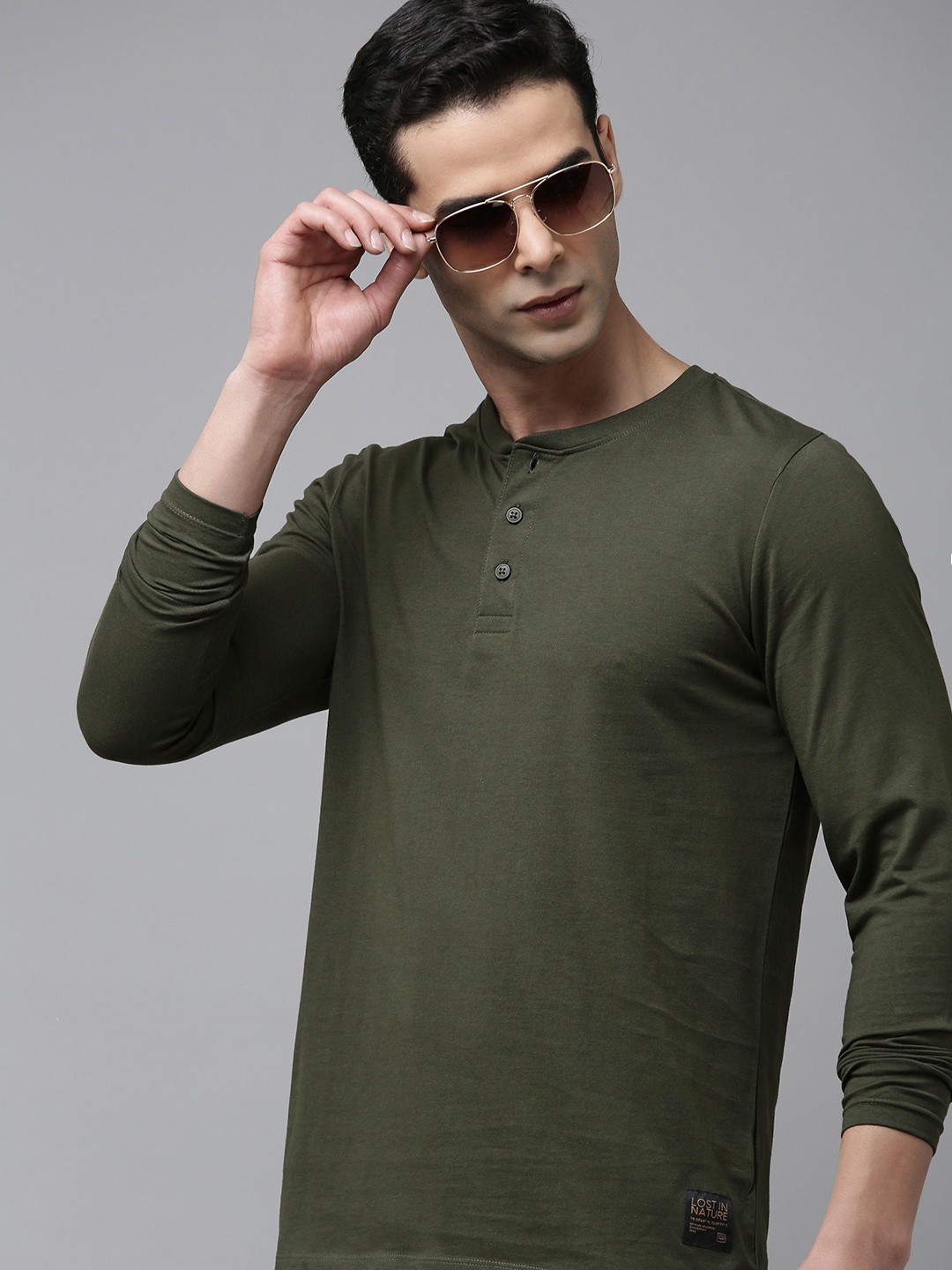 

SPYKAR Solid Henley Neck Slim Fit T-shirt, Olive