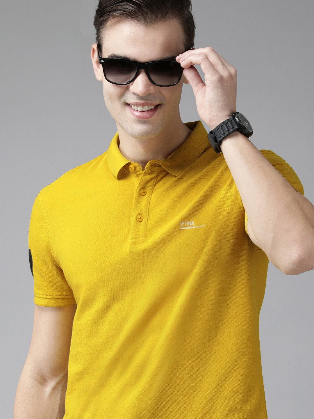 

SPYKAR Men Varsity Polo Collar Pure Cotton Slim Fit T-shirt, Yellow