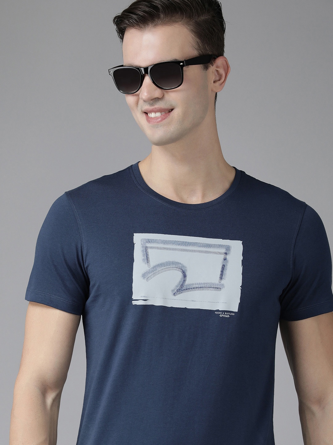 

SPYKAR Men Brand Logo Printed Slim Fit T-shirt, Blue