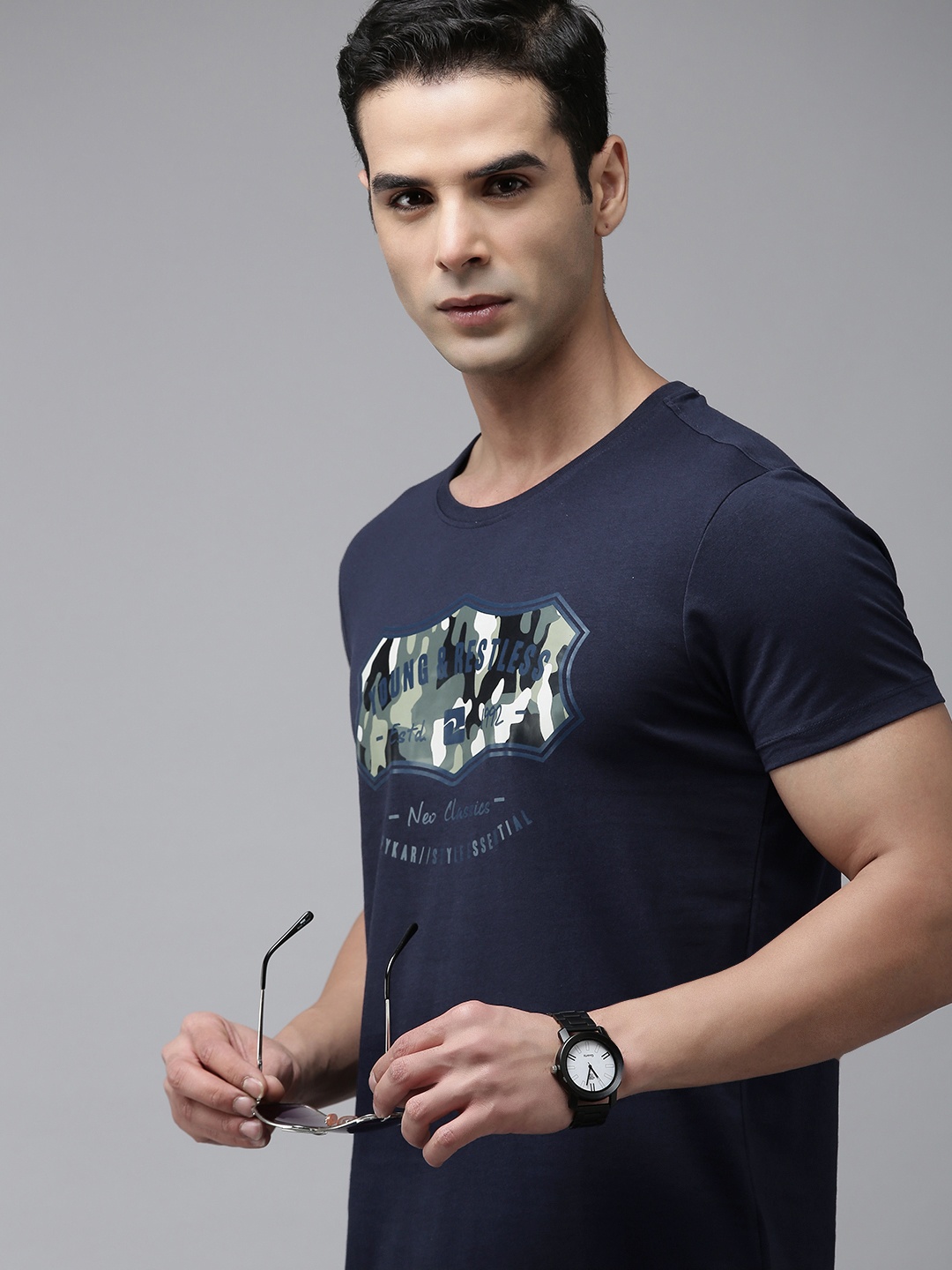 

SPYKAR Graphic Printed T-shirt, Navy blue