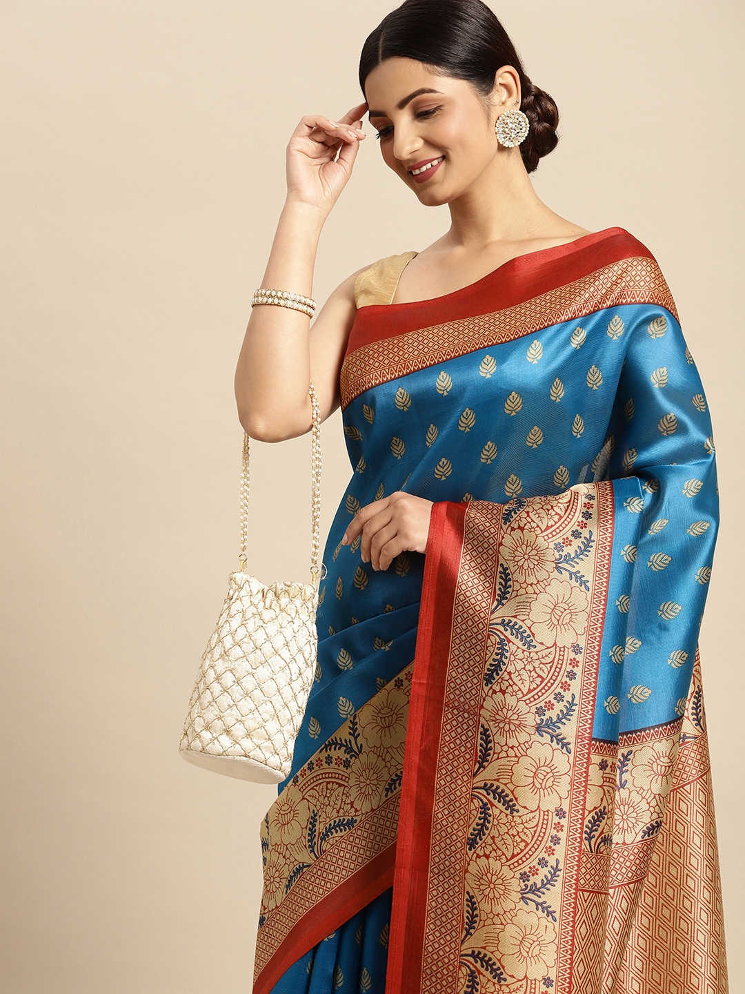 

SANGAM PRINTS Blue Ethnic Motifs Print Saree