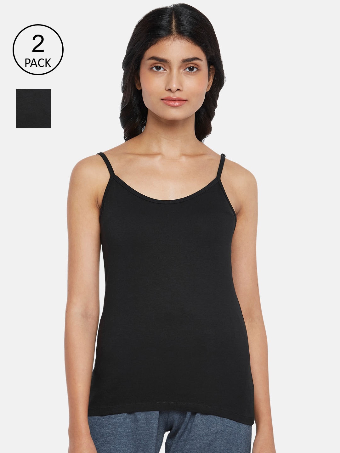 

Dreamz by Pantaloons Women Pack Of 2 Black Solid Cotton Camisoles