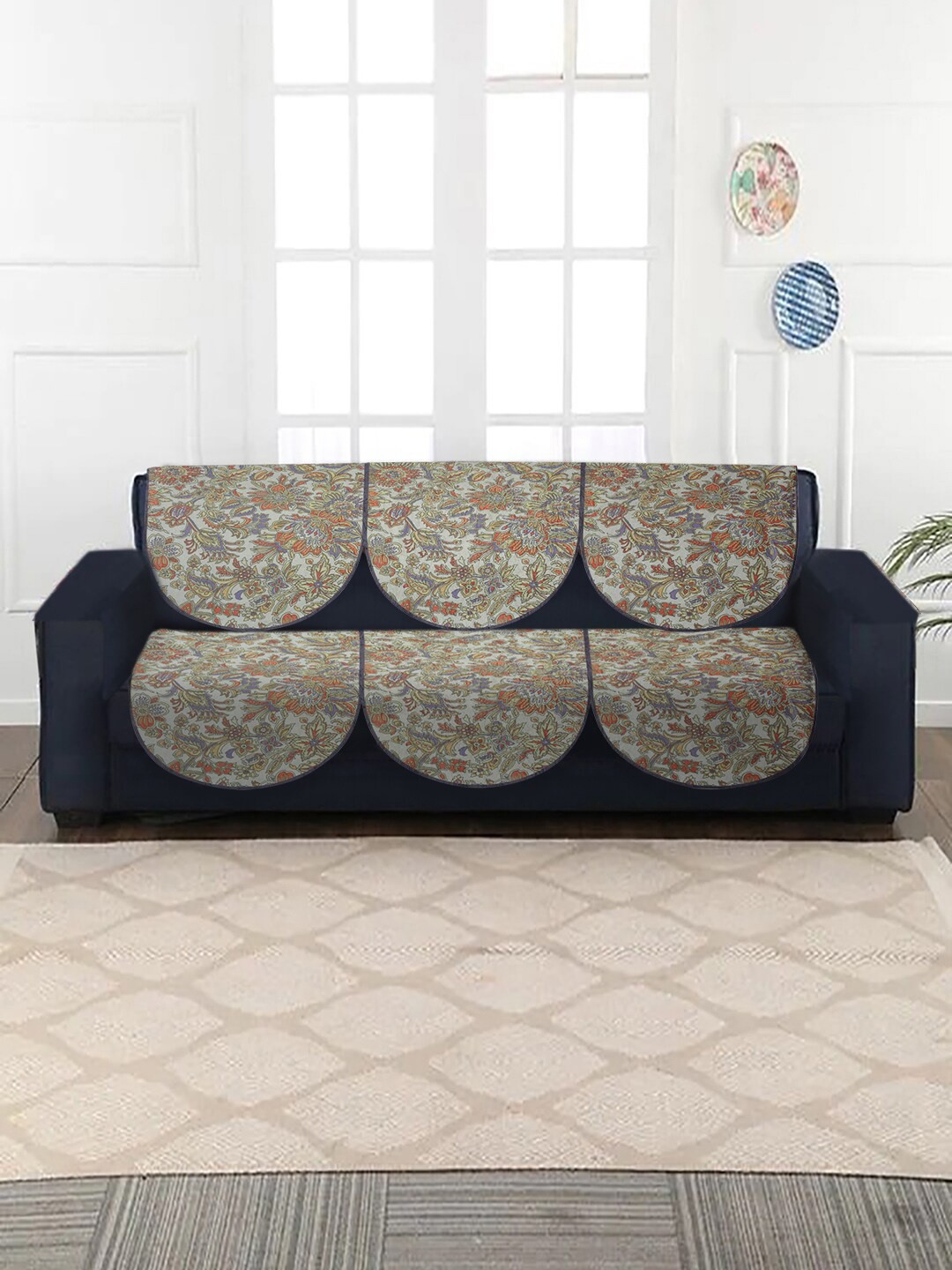 

MULTITEX 5 Seater Grey & Yellow Printed Velvet Sofa Covers