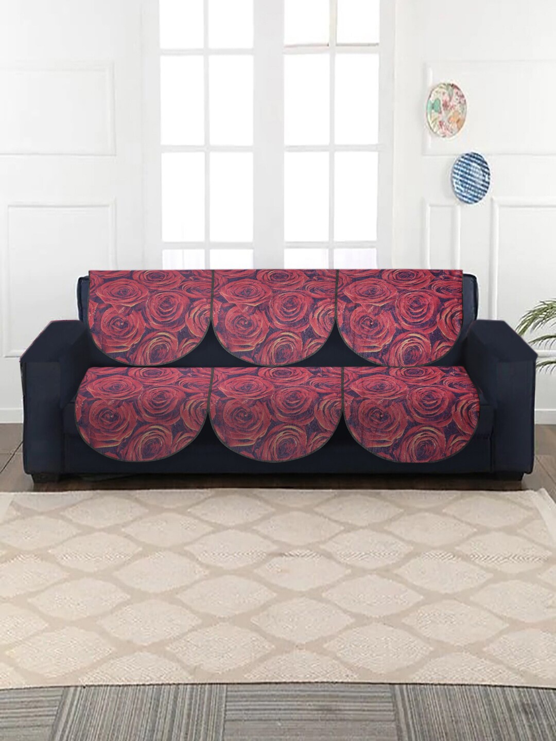 

MULTITEX Peach & Blue 5 Seater Printed Sofa Covers