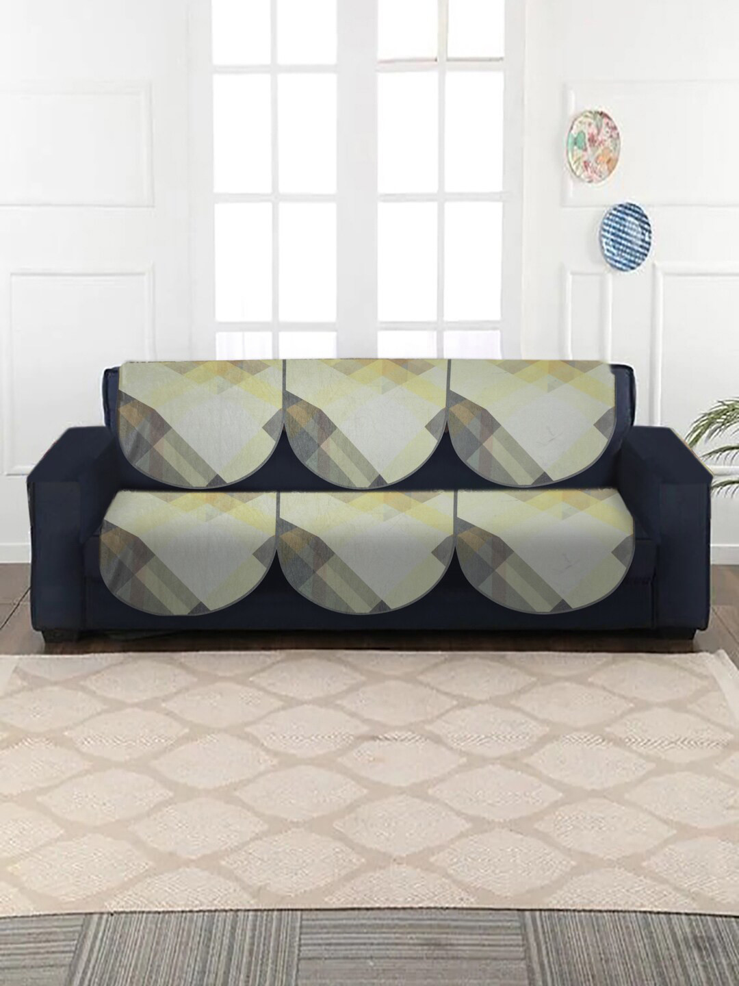 

MULTITEX White & Yellow 5 Seater Printed Sofa Covers