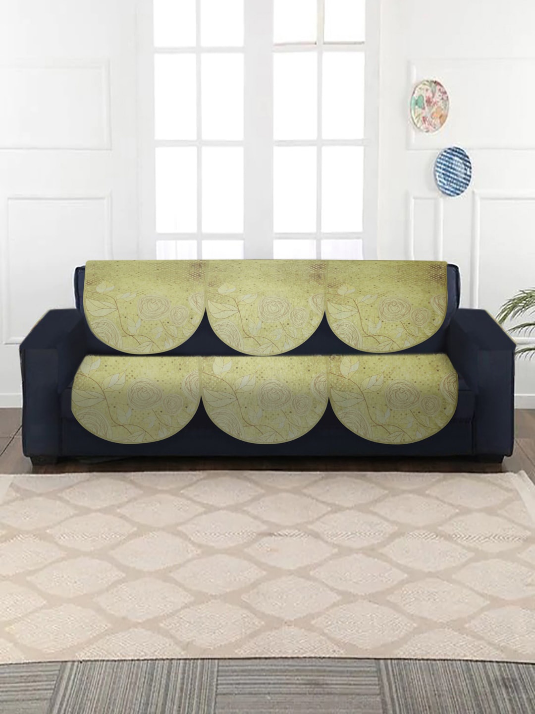 

MULTITEX Yellow 5-Seater Printed Velvet Sofa Covers