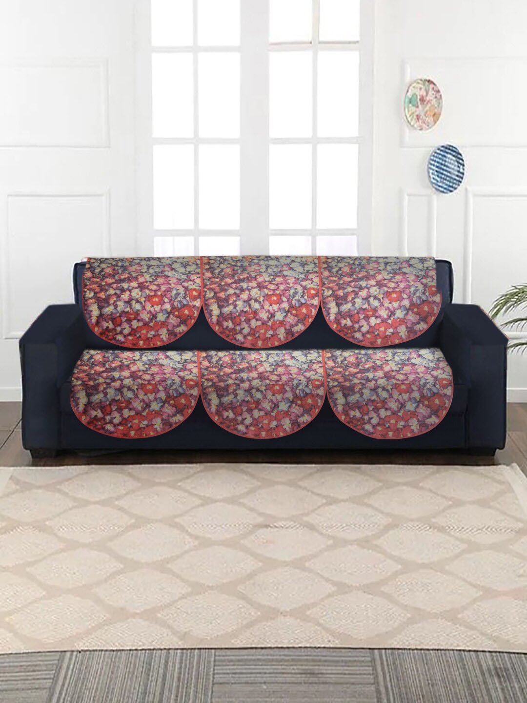 

MULTITEX Maroon & Blue 5-Seater Printed Sofa Covers