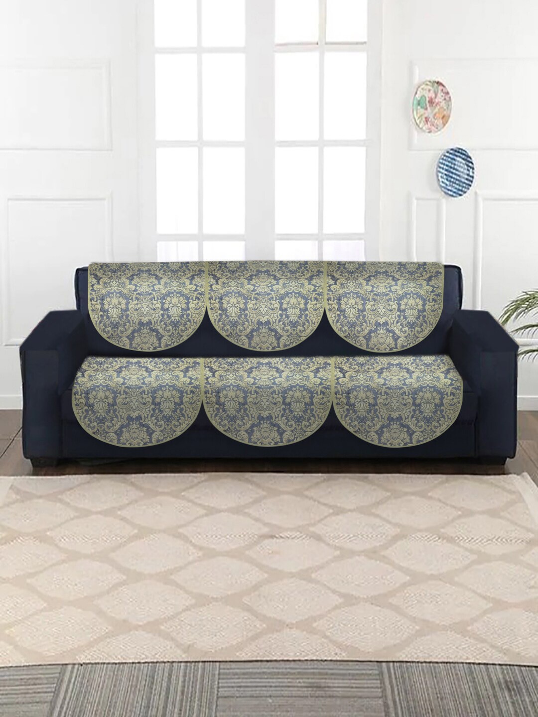 

MULTITEX Blue & Beige 5 Seater Printed Sofa Covers