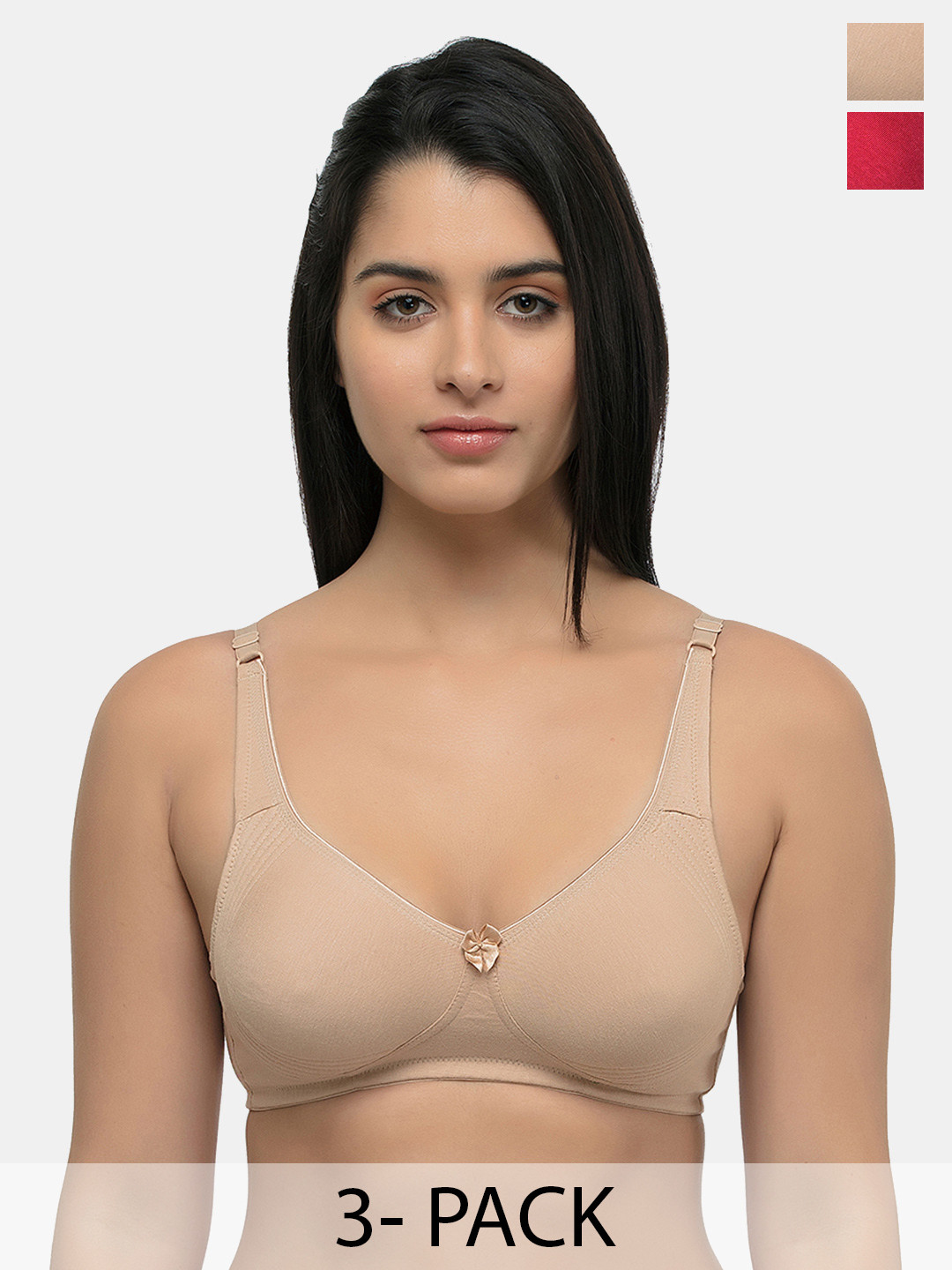 

Inner Sense Pack of 3 Solid Organic Cotton Antimicrobial Non Padded Bra, Maroon