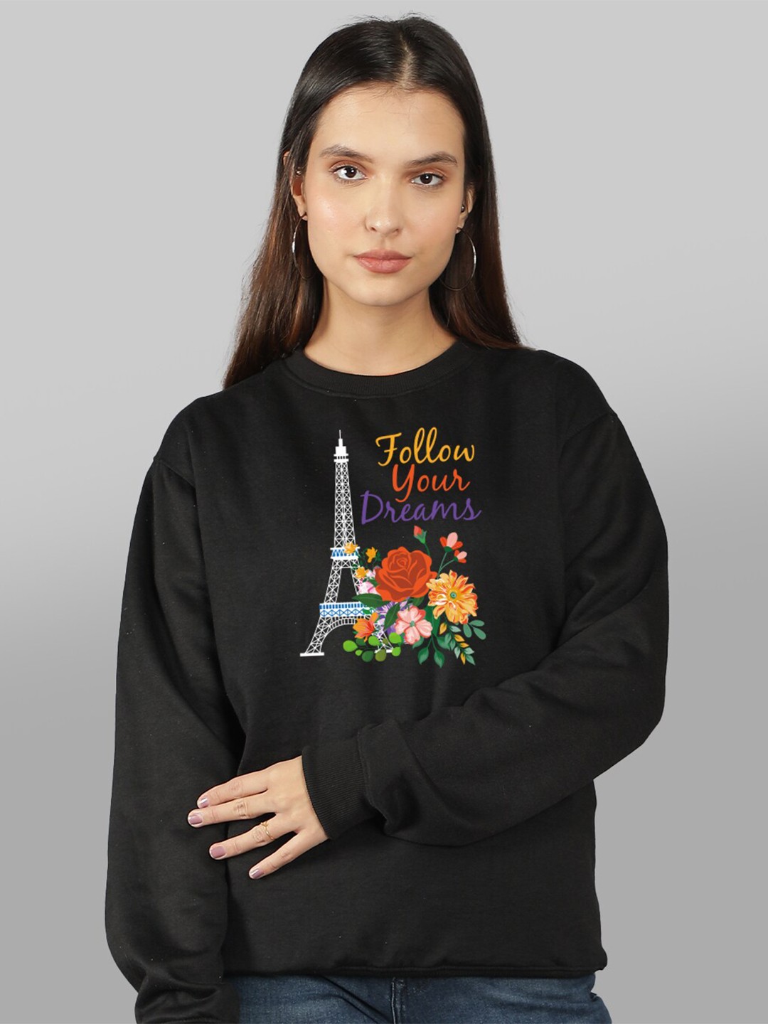 

Mad Over Print Women Black Printed Sweatshirt