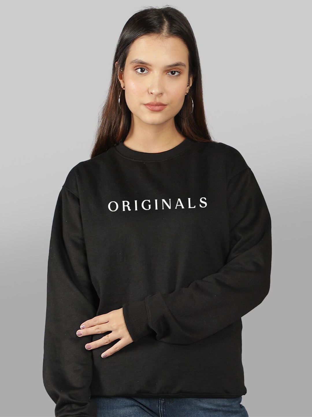 

Mad Over Print Women Black Printed Sweatshirt