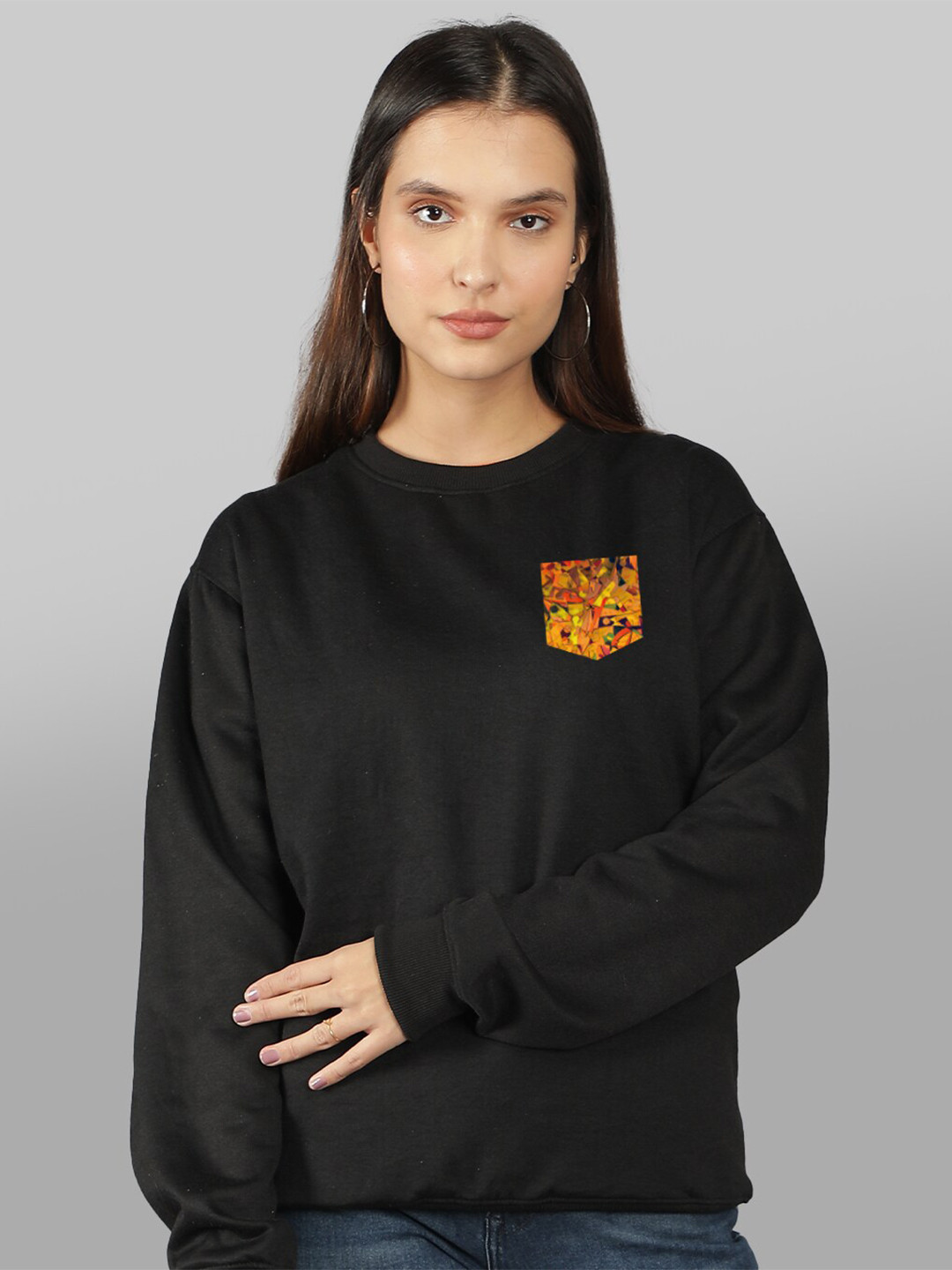 

Mad Over Print Women Black Solid Sweatshirt