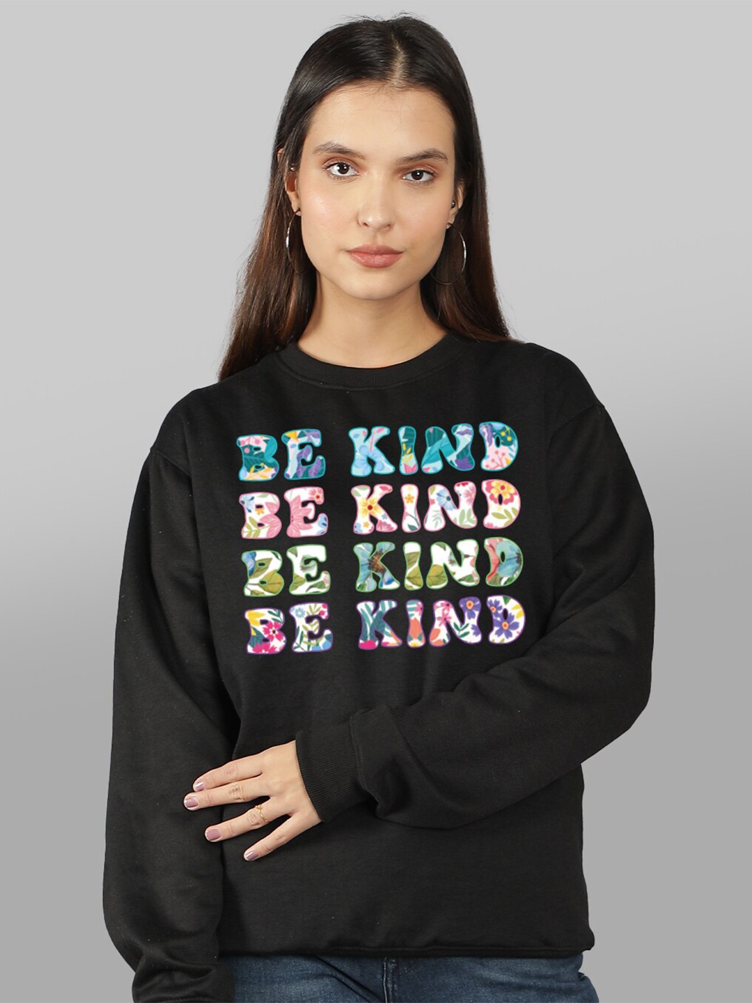 

Mad Over Print Women Black Printed Sweatshirt