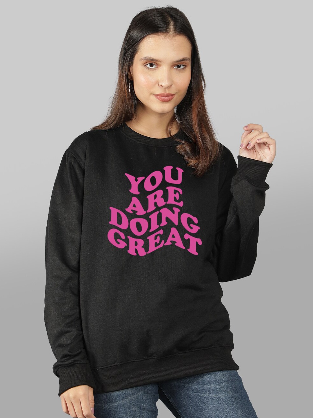 

Mad Over Print Women Black Printed Sweatshirt