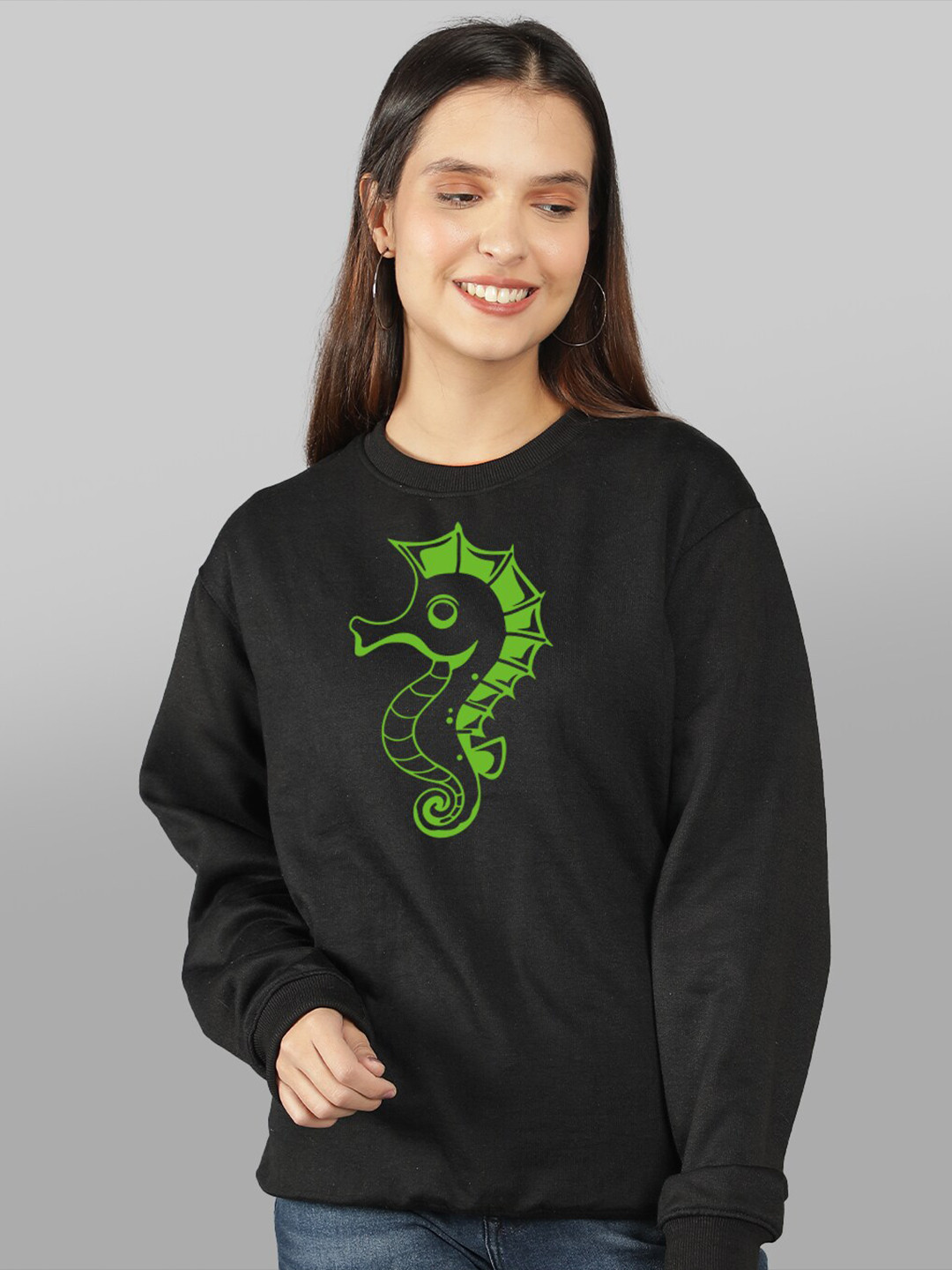 

Mad Over Print Women Black Printed Sweatshirt