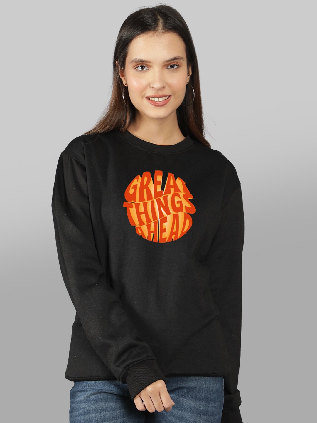 

Mad Over Print Women Black Printed Sweatshirt