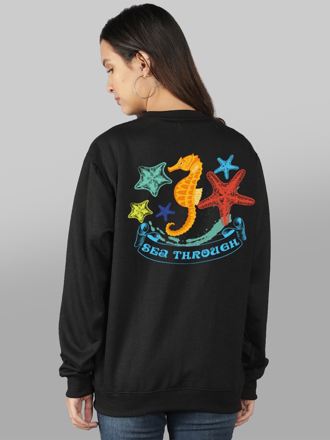 

Mad Over Print Women Black Printed Sweatshirt