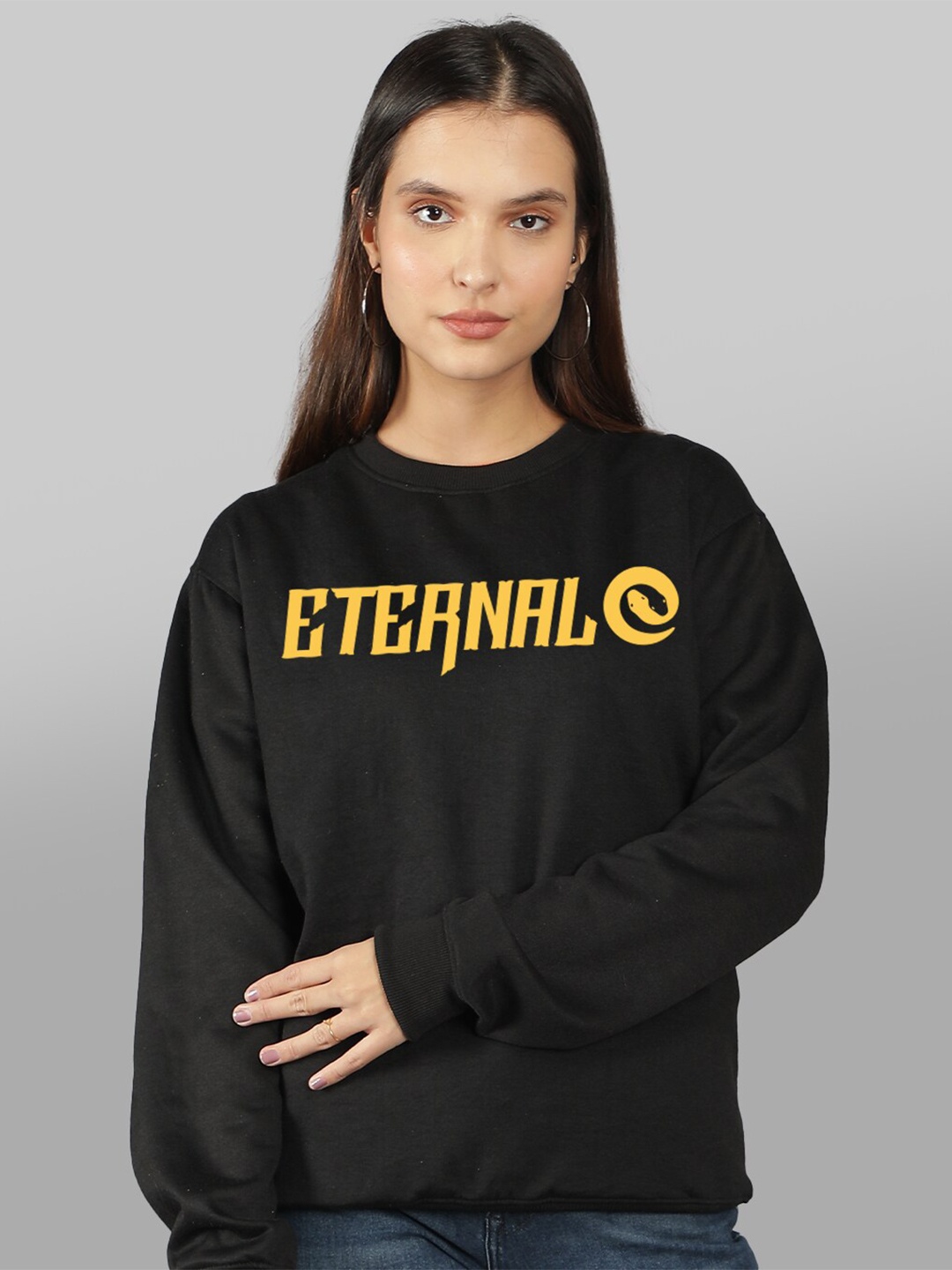 

Mad Over Print Women Black Printed Sweatshirt
