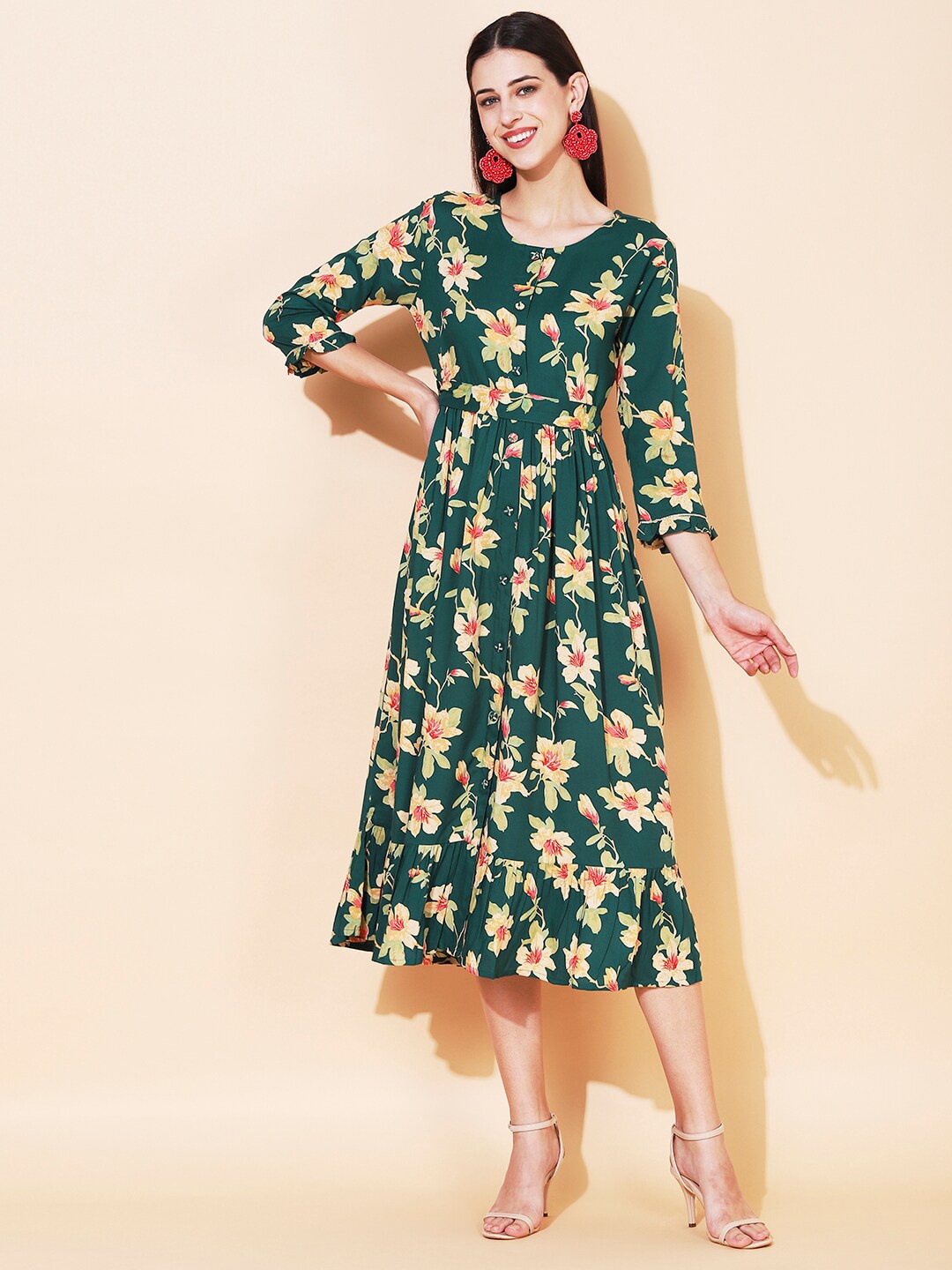 

FASHOR Green Floral Midi Dress
