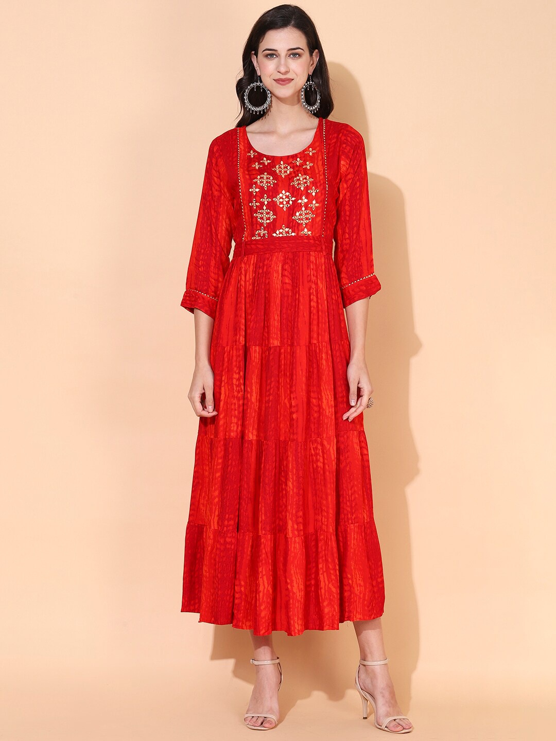 

FASHOR Red Tie and Dye A-Line Midi Dress