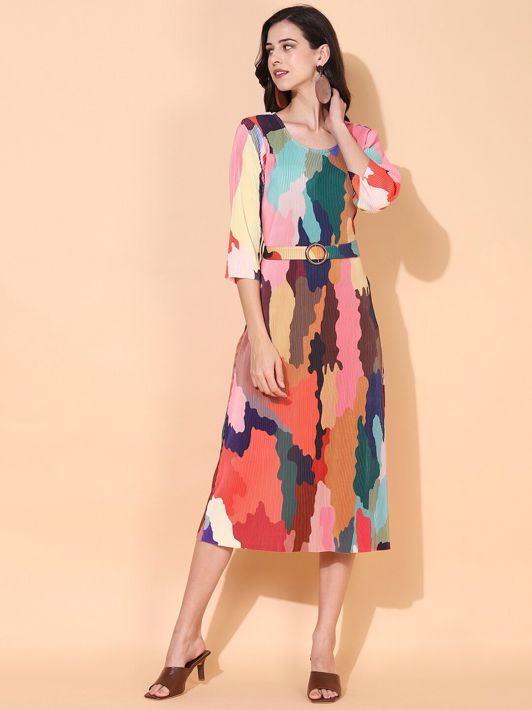 

FASHOR Multicoloured Printed Midi Dress, Multi