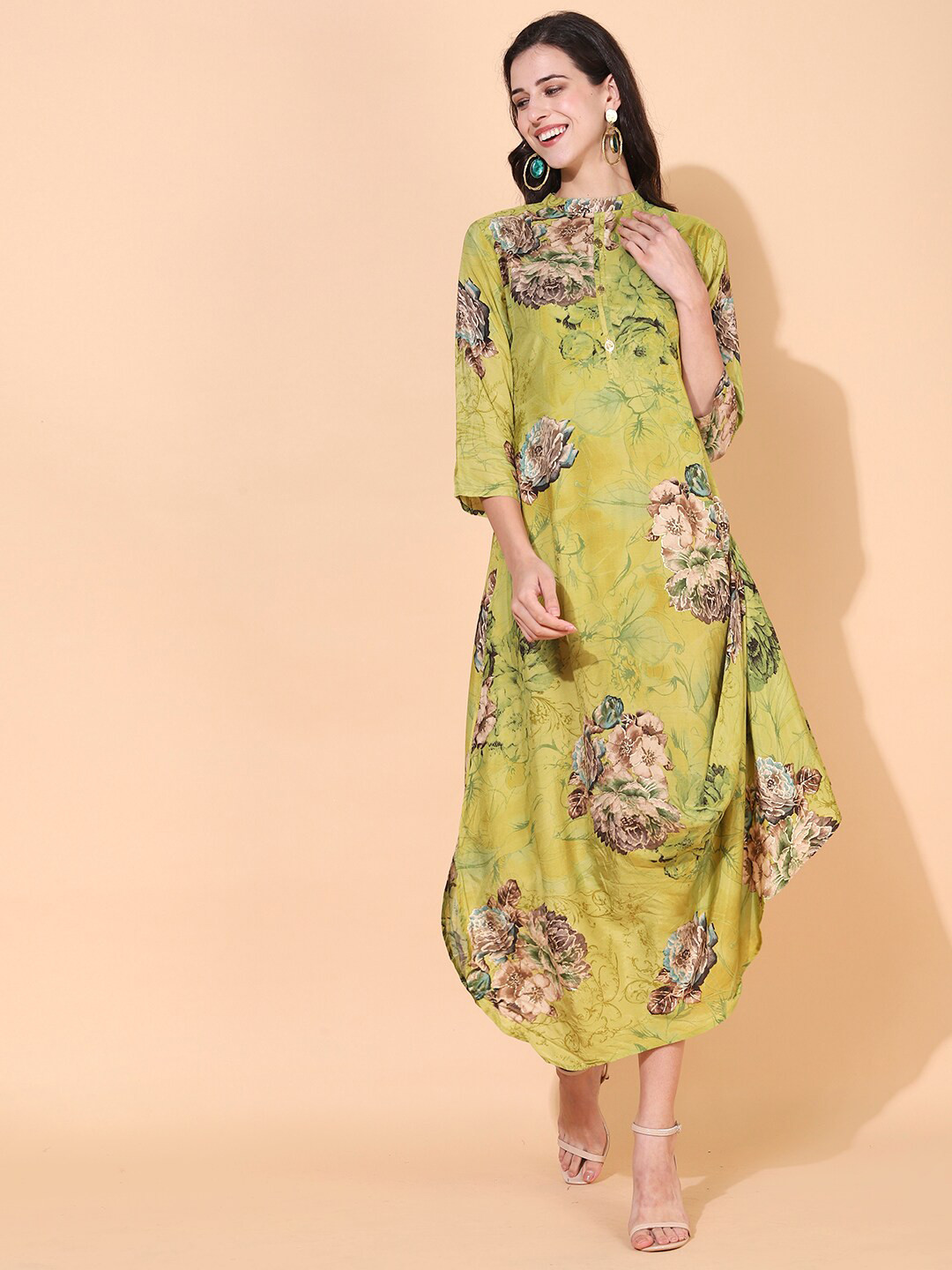 

FASHOR Green Floral A-Line Midi Dress