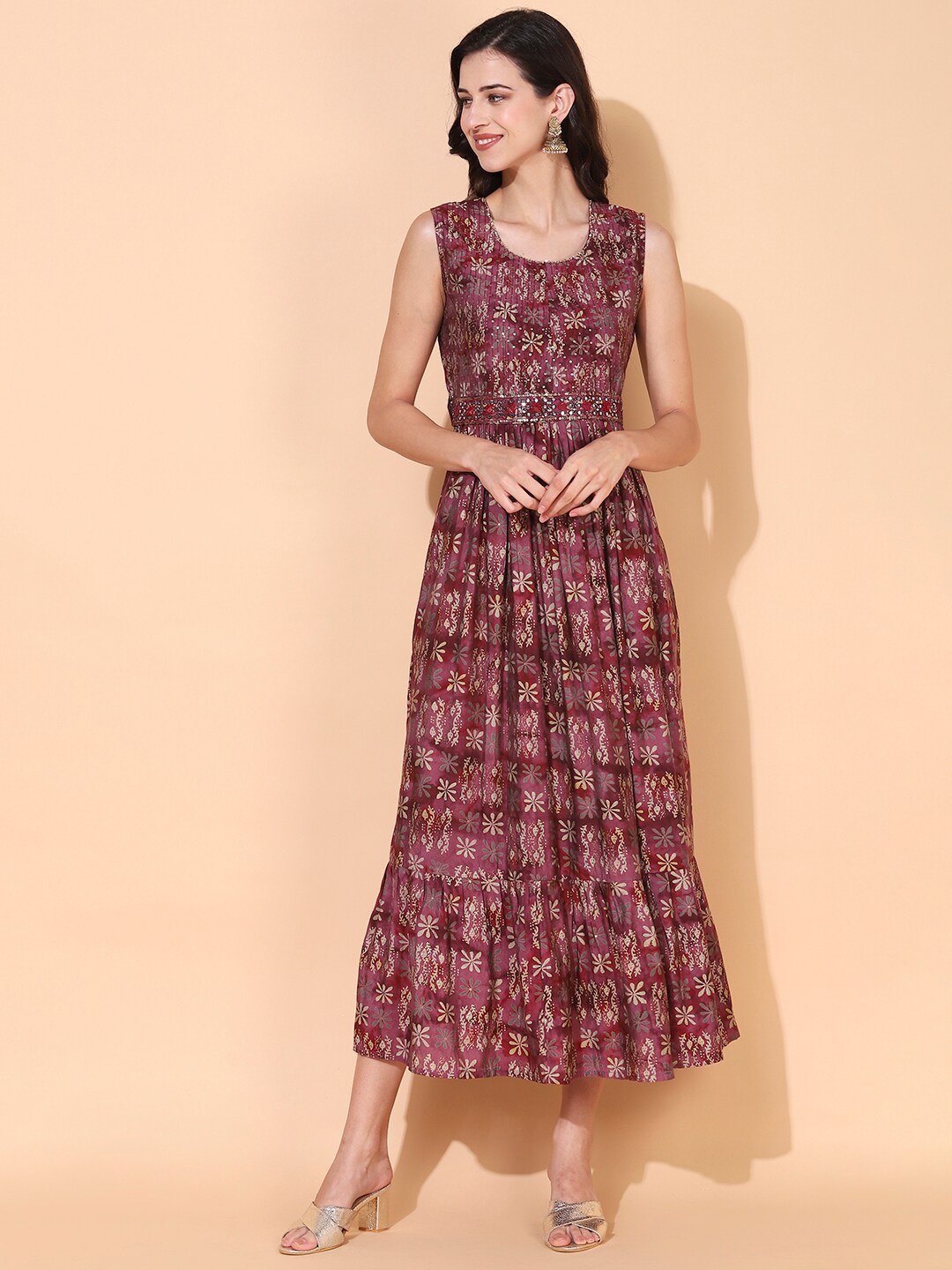 

FASHOR Mauve Floral Midi Dress