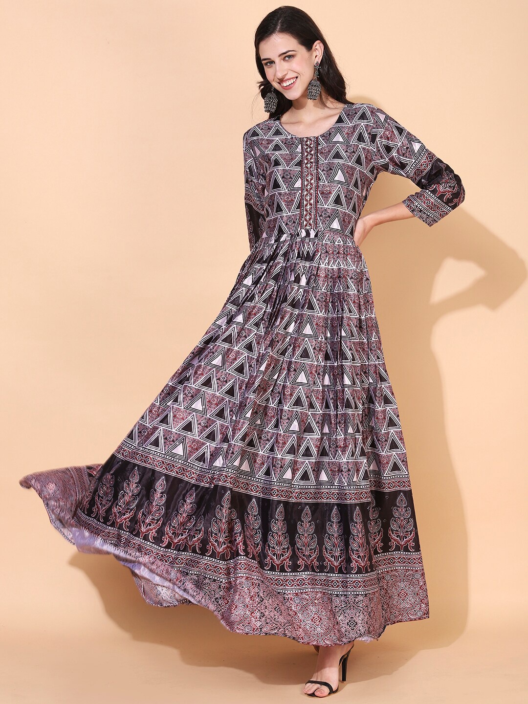 

FASHOR Black & Brown Printed Maxi Dress