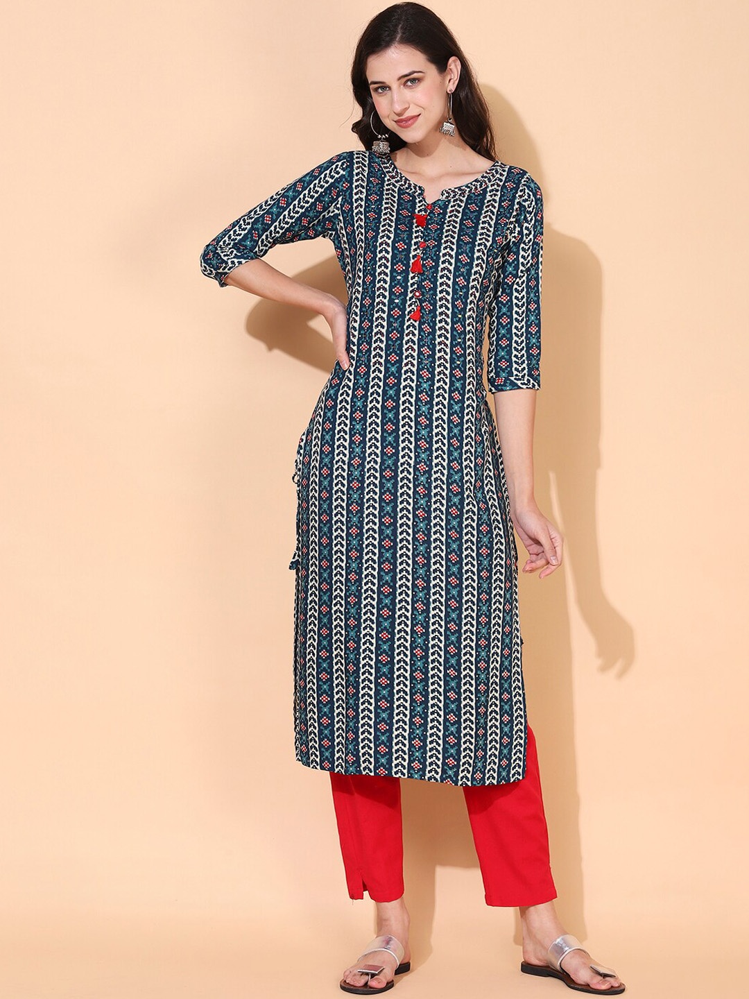 

FASHOR Women Green Ethnic Motifs Printed Straight Fit Kurta