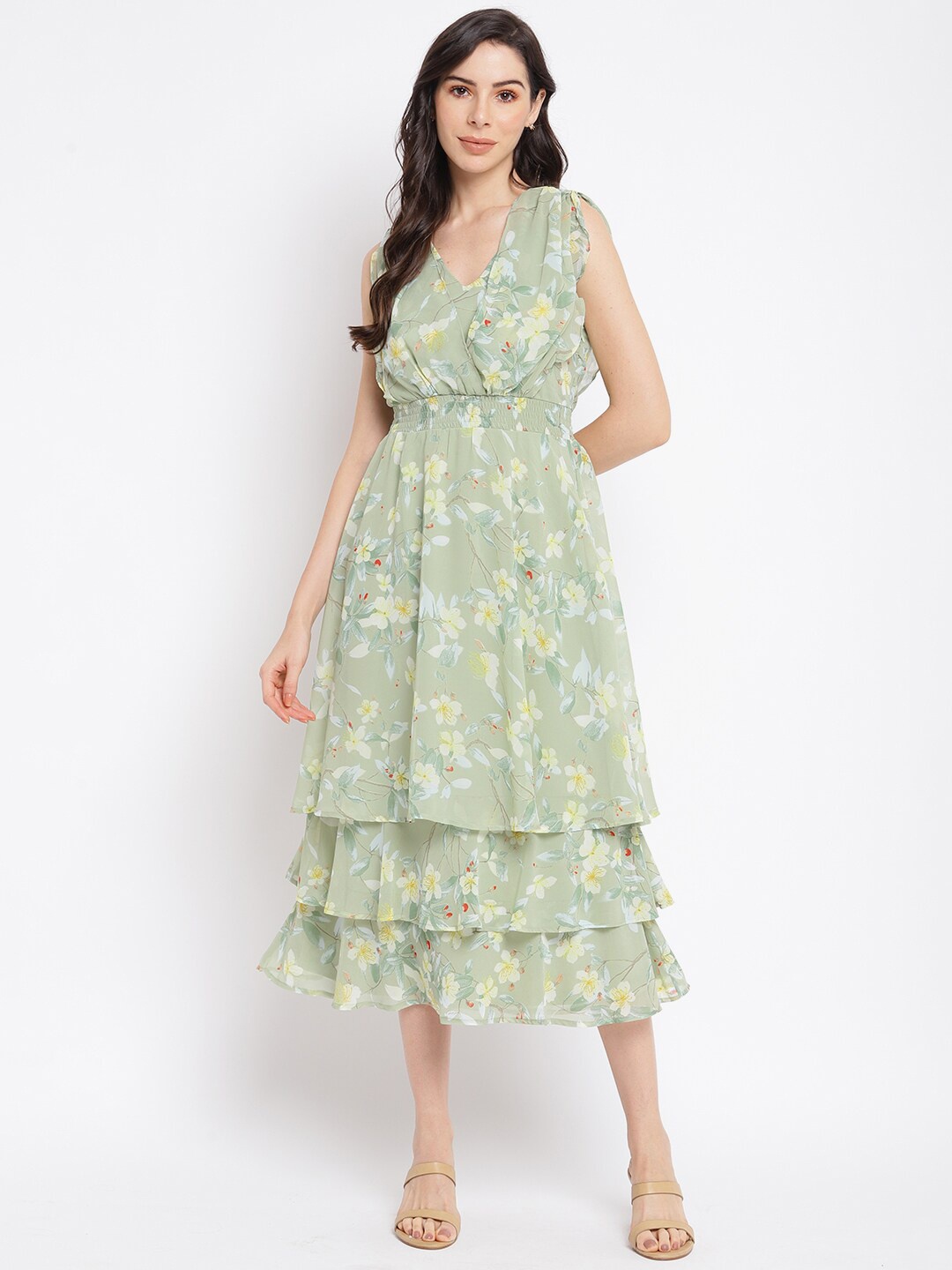 

Latin Quarters Green Floral Layered Empire Midi Dress