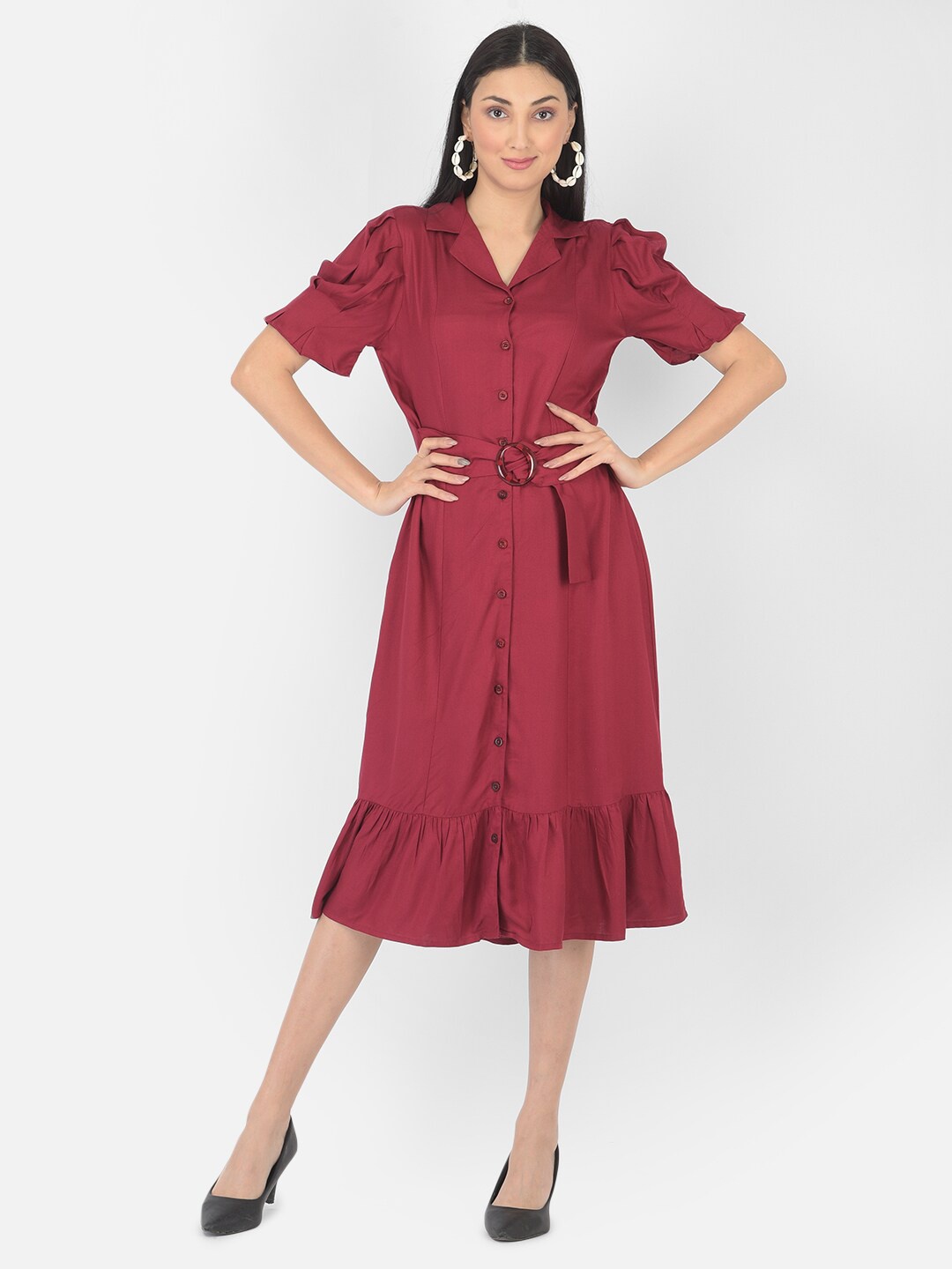 

Latin Quarters Maroon Shirt Midi Dress