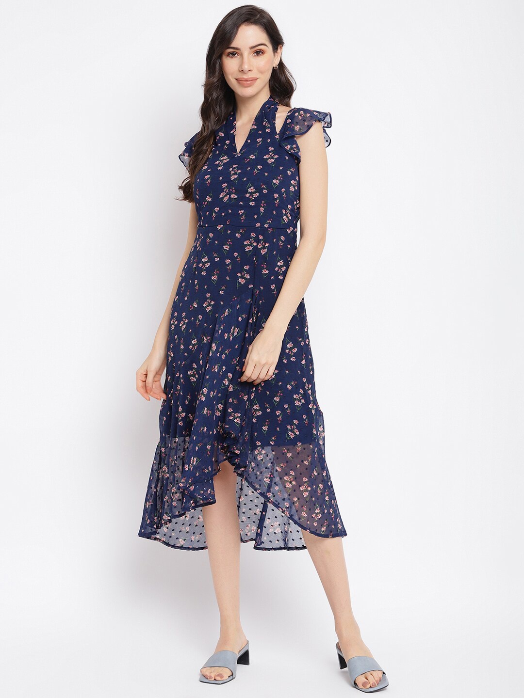 

Latin Quarters Blue Floral A-Line Midi Dress