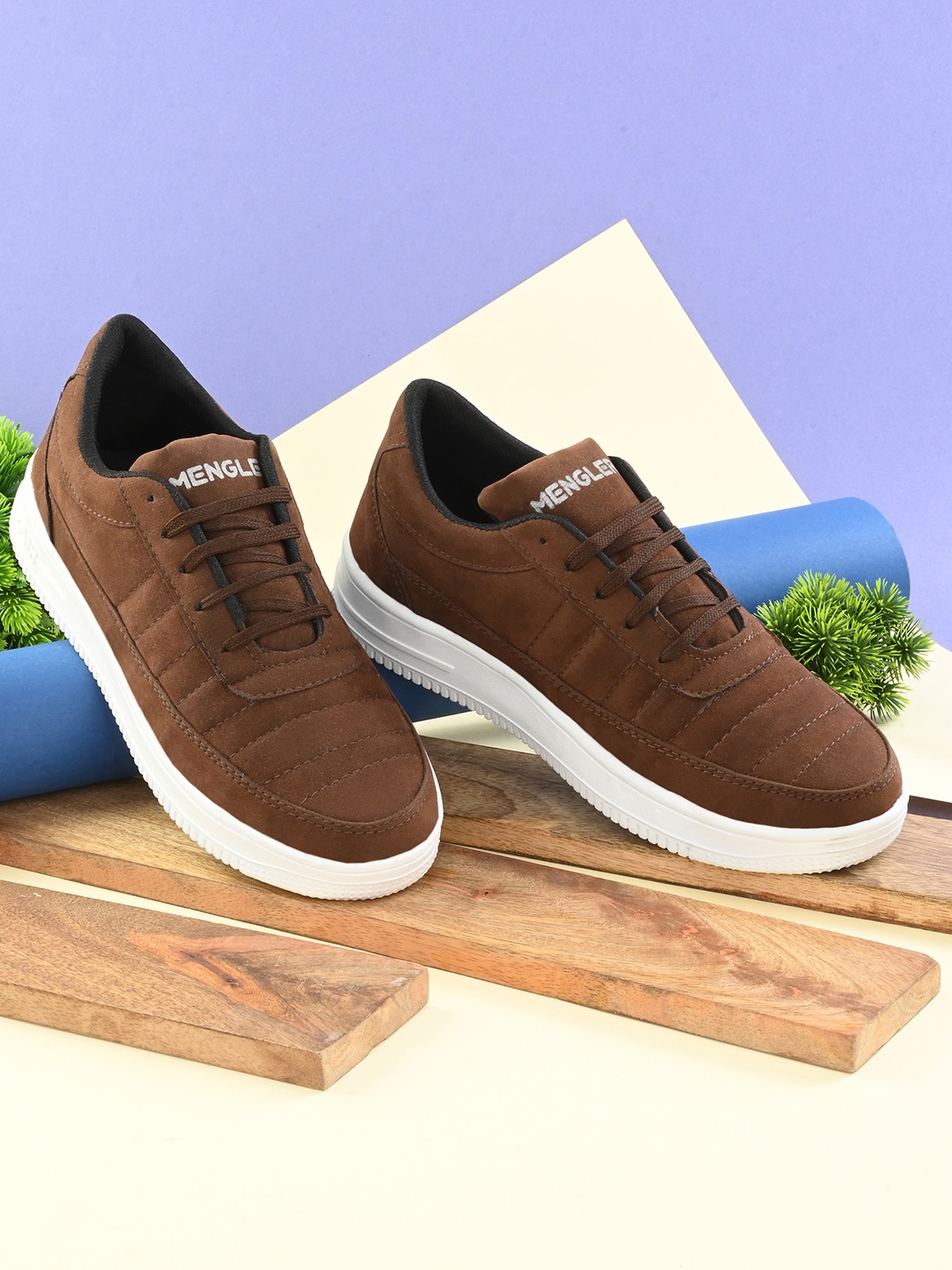 

MENGLER Men Brown Suede Walking Non-Marking Sports Shoes