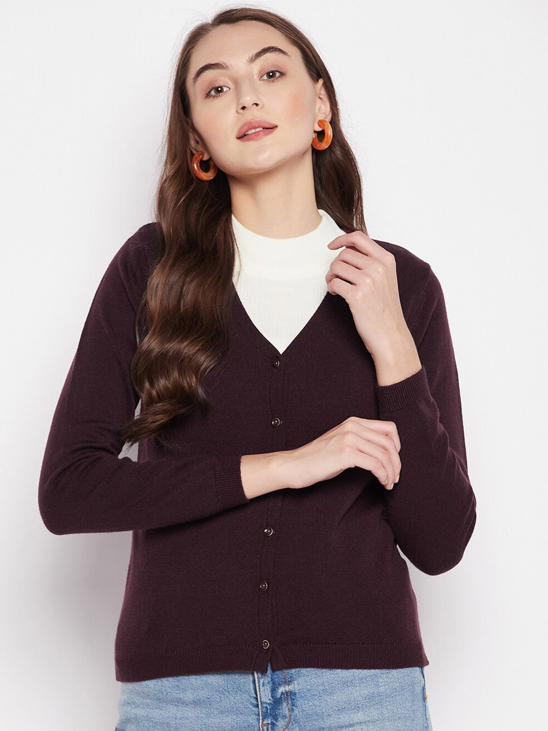 

Madame Women Purple Solid Wool Cardigan