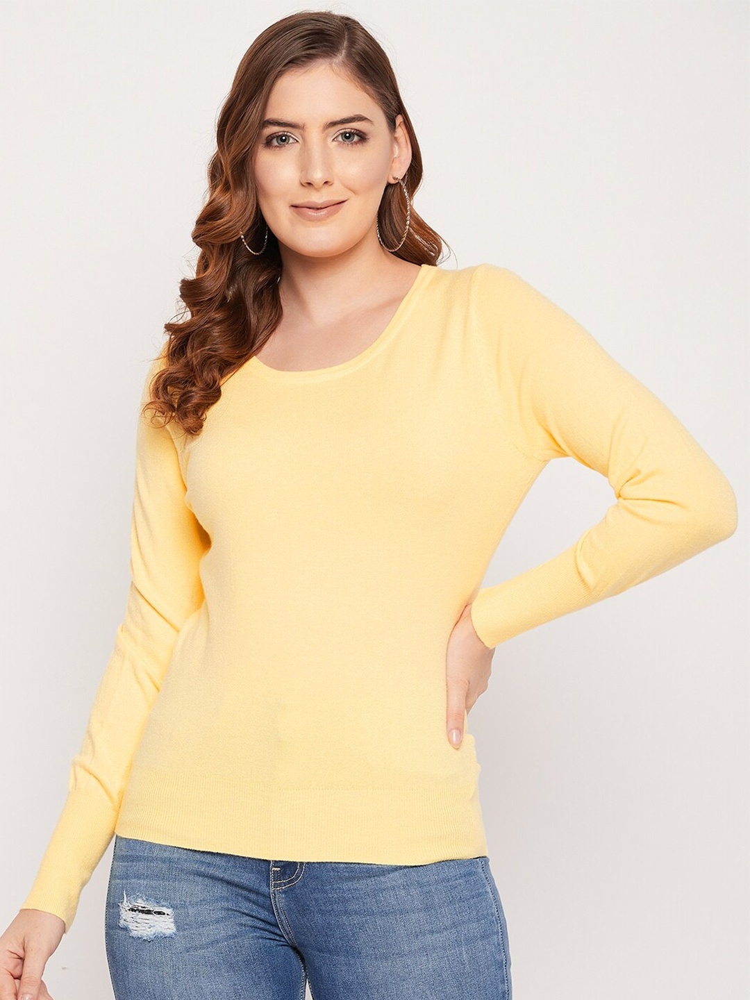 

Madame Women Yellow Solid Woolen Pullover